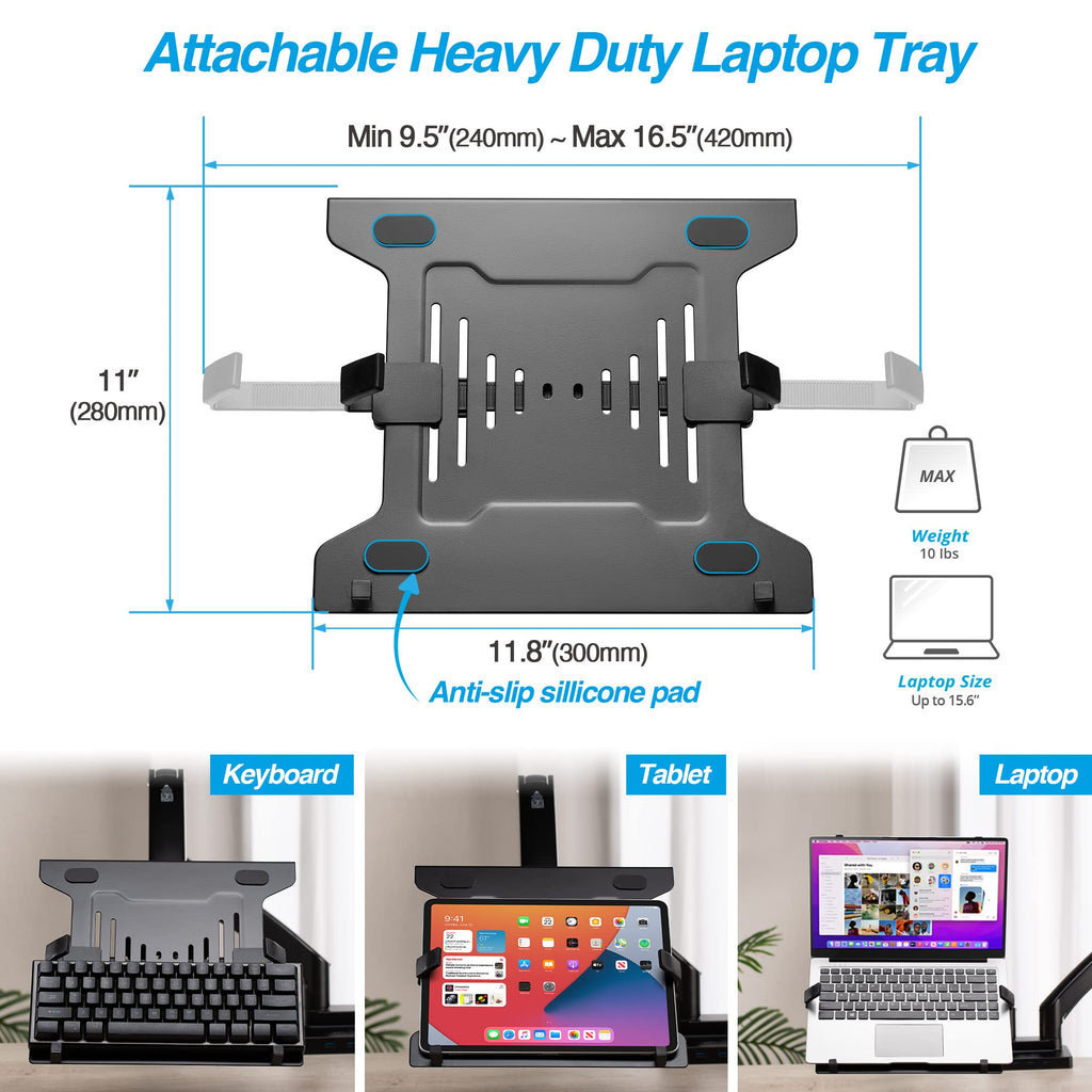 AVLT Dual Monitor Arm Desk Mount 17–43 inch USB-C Docking Station Laptop Tray