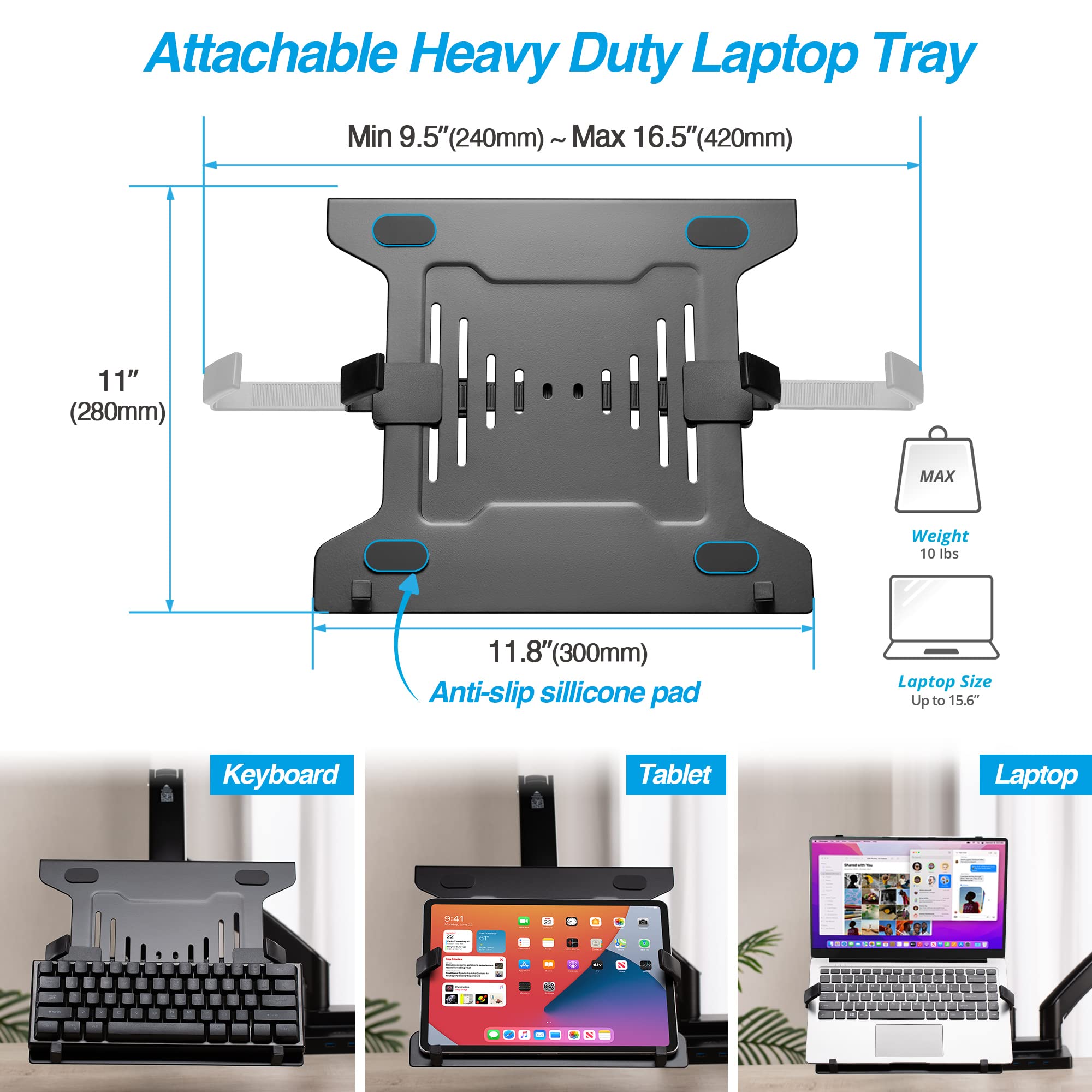 AVLT Dual Monitor Arm Desk Mount 17–43 inch USB-C Docking Station Laptop Tray