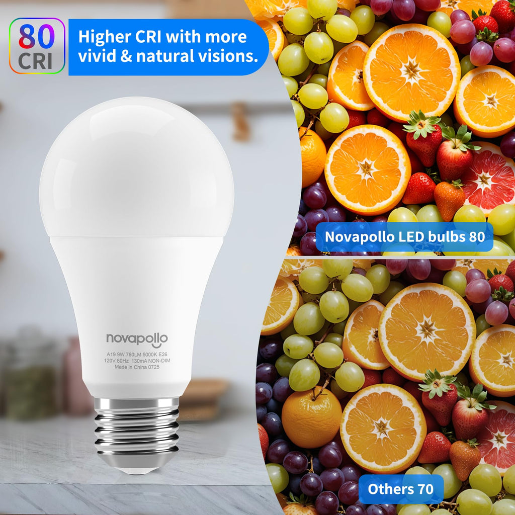 Novapollo LED Light Bulbs, A19 100 Watt Equivalent LED Bulbs, E26 Standard Base,