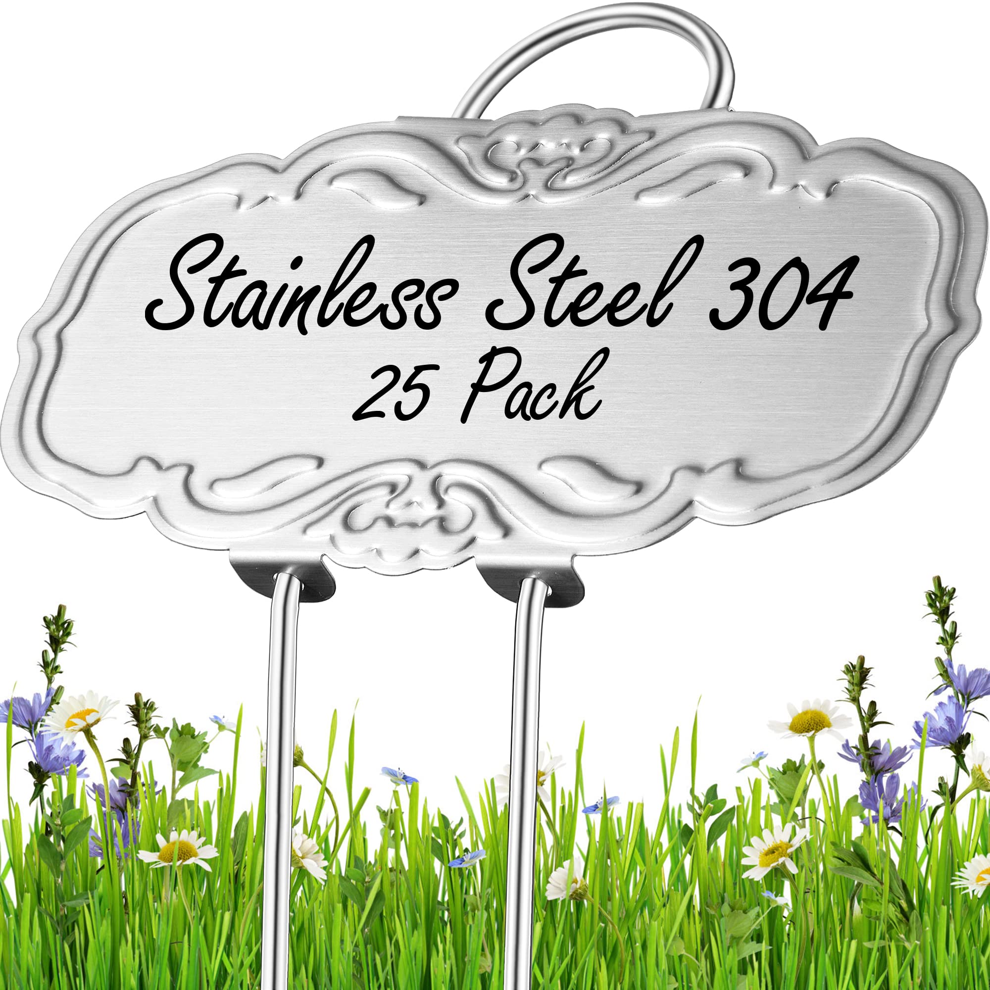 Updated Metal Plant Labels for Garden, 25 Pack Stainless Steel DIY Plant Markers