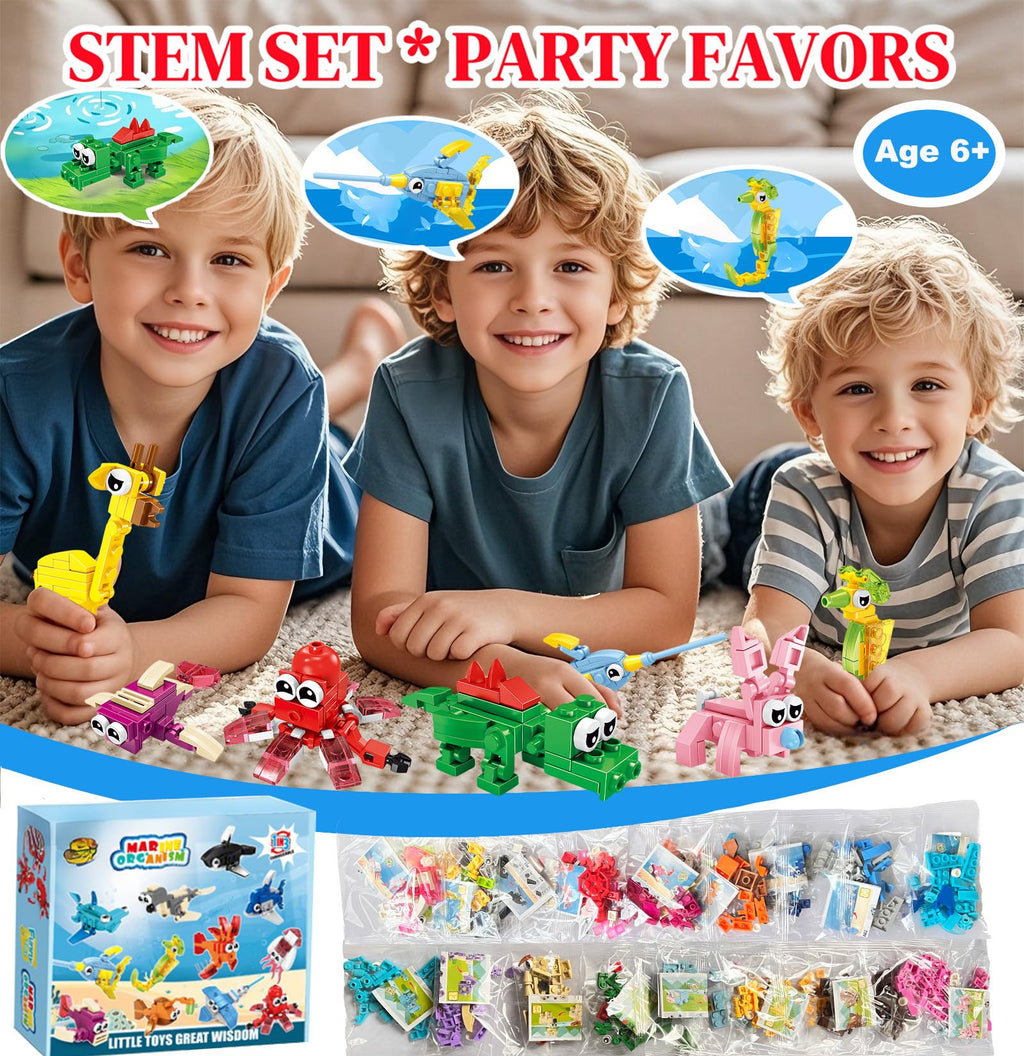 24 Pack Mini Animal Building Blocks Party Favors STEM Toys for Kids