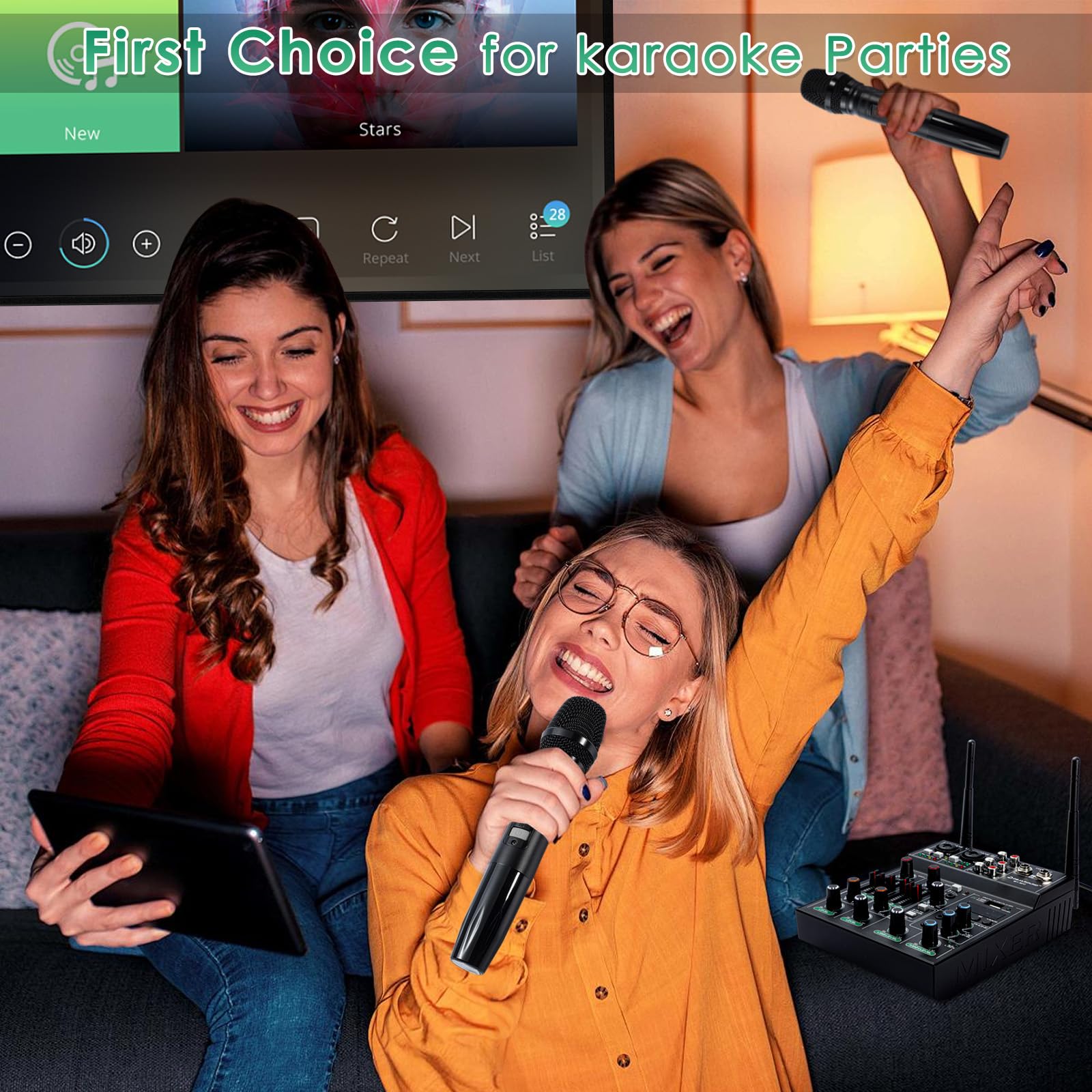 Pro 5 Channel Audio Mixer Mic Set for Live Streaming, Family Karaoke, Studio