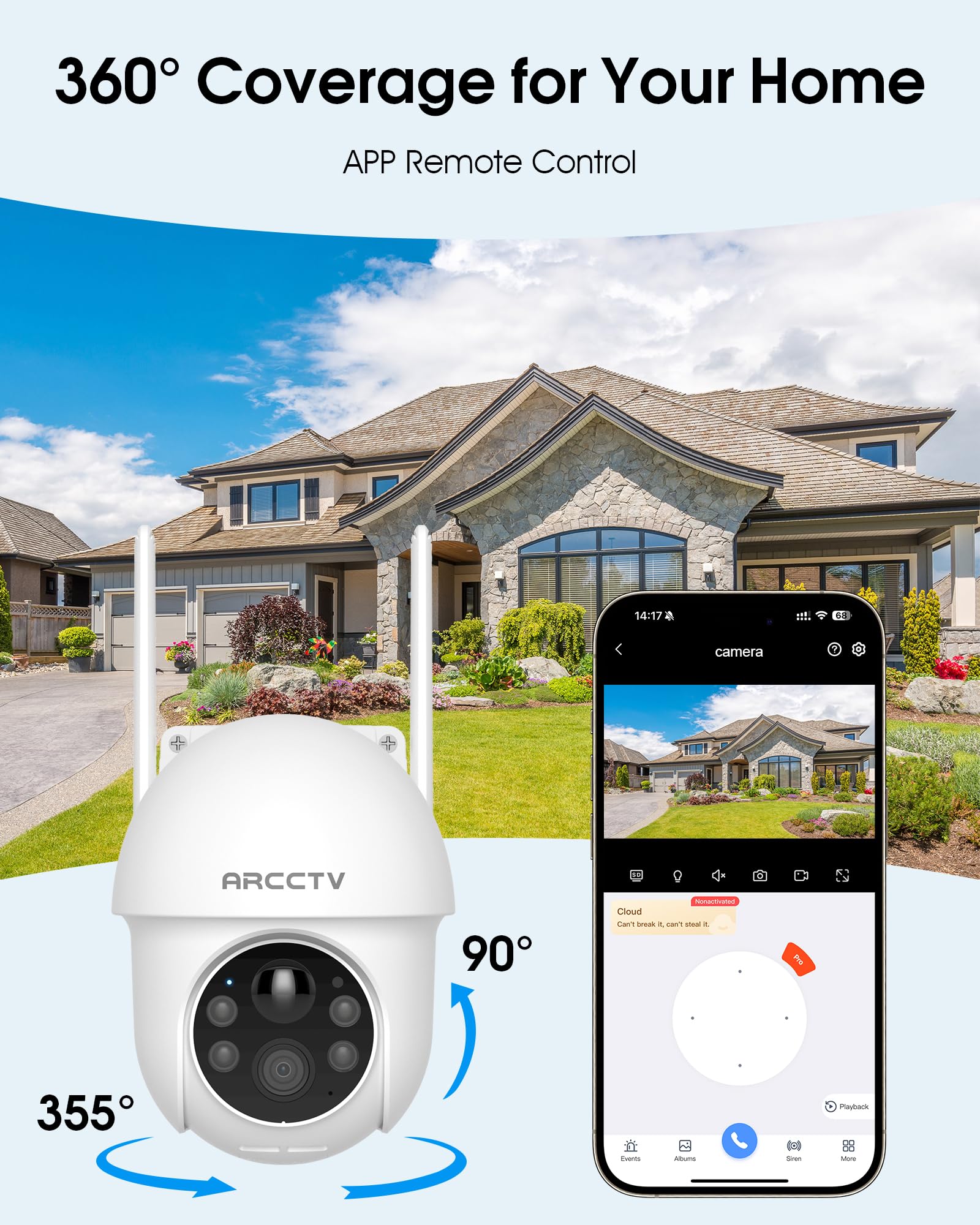 ARCCTV Solar Security Cameras Wireless Outdoor, 4MP 360° View Battery Powered