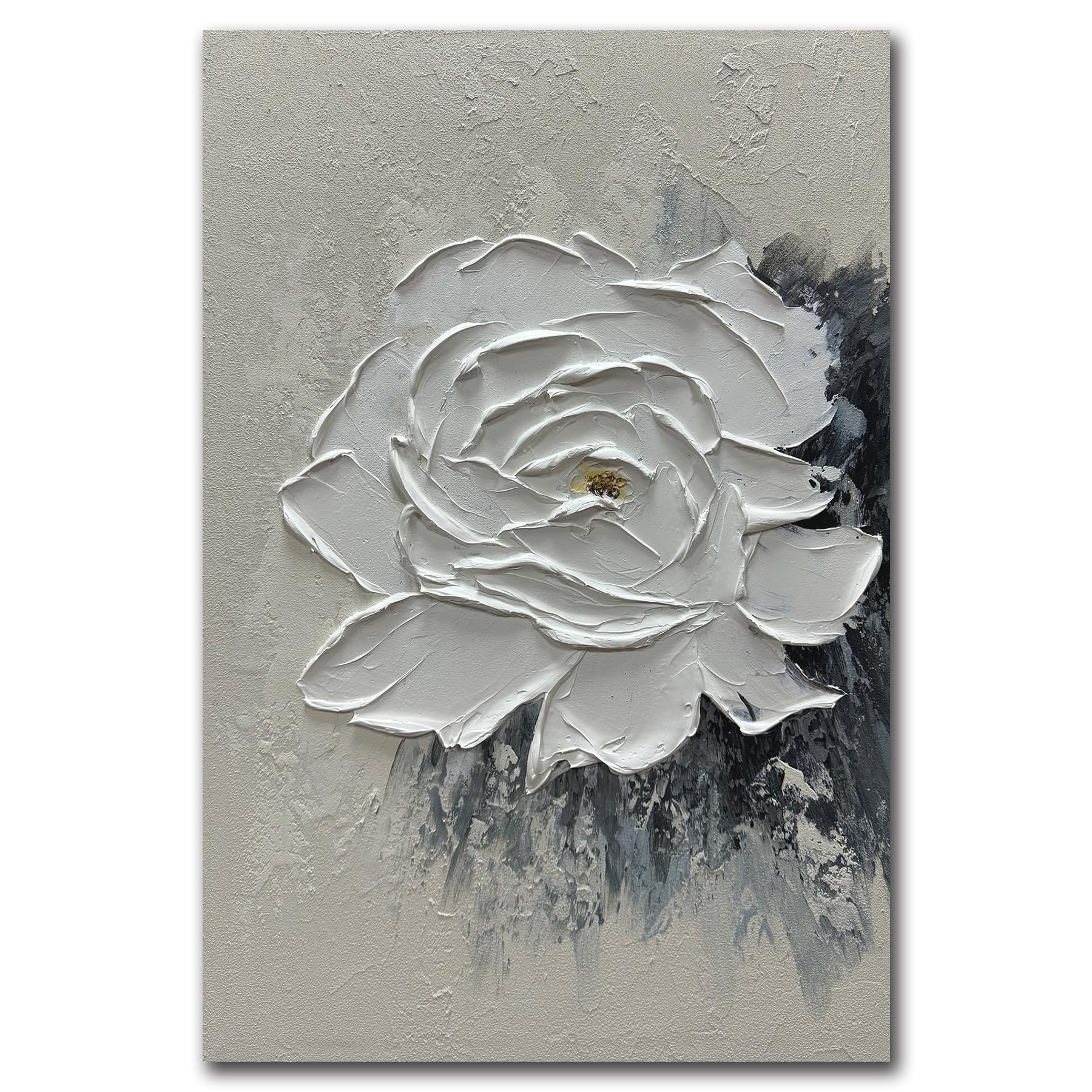 Moshinart 20x27 Hand Painted Oil Painting Black White Abstract Wall Art