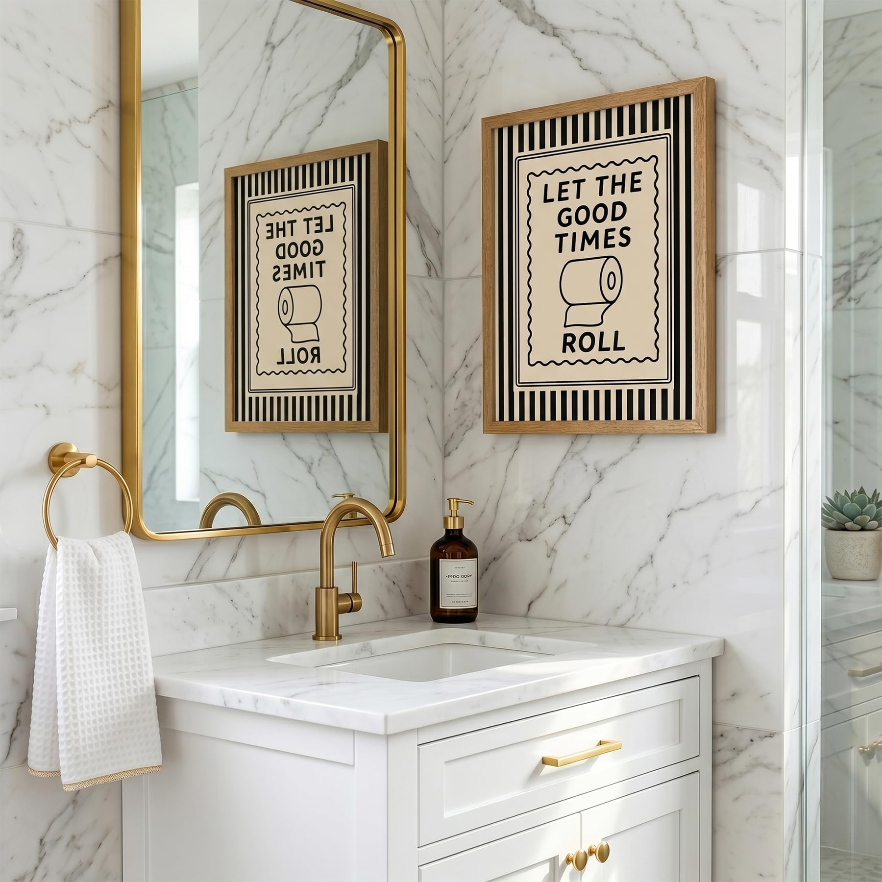 Funny Bathroom Decor Framed Canvas Wall Art, Let The Good Times Roll Toilet