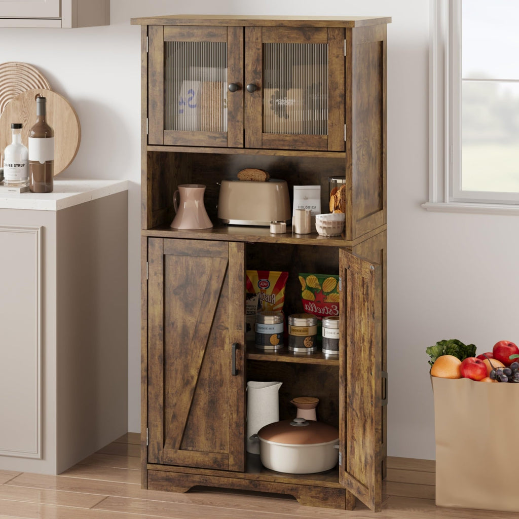 GarveeHome 54 in Tall Bathroom Cabinet, Farmhouse Storage Cabinet with Glass