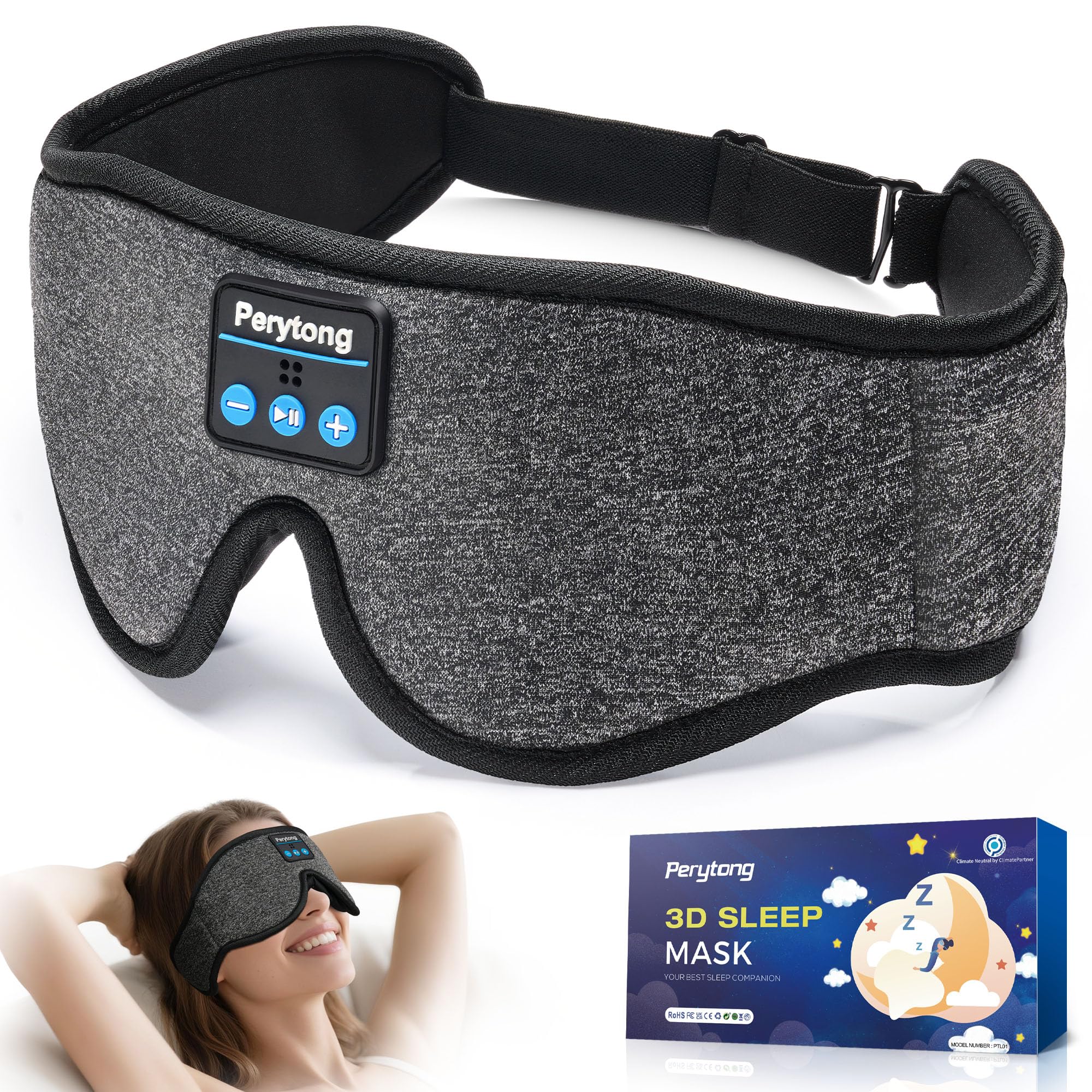 Sleep Mask with Bluetooth 5.4 Headphones, 3D Contoured Sleep Eye Mask with