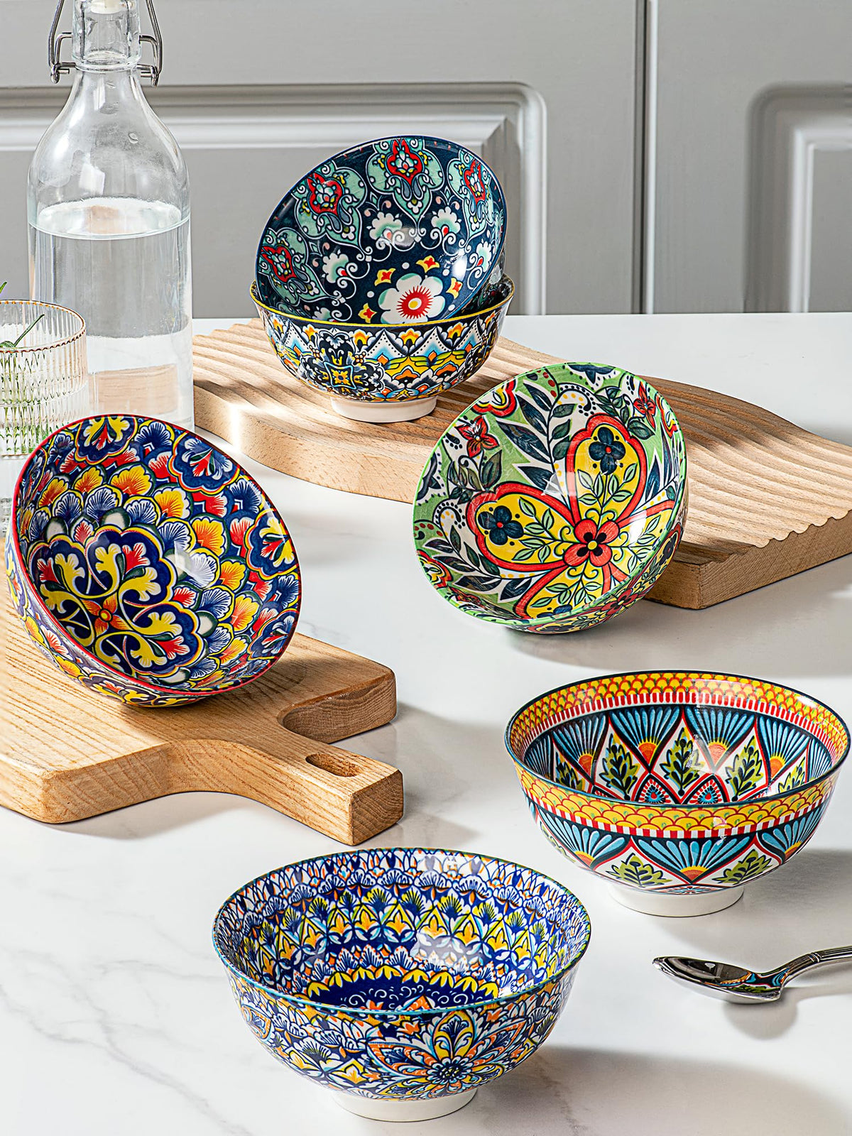 6 Pack HENXFEN LEAD Small Dessert Bowls – 10 oz Boho Ceramic Bowls for Ice