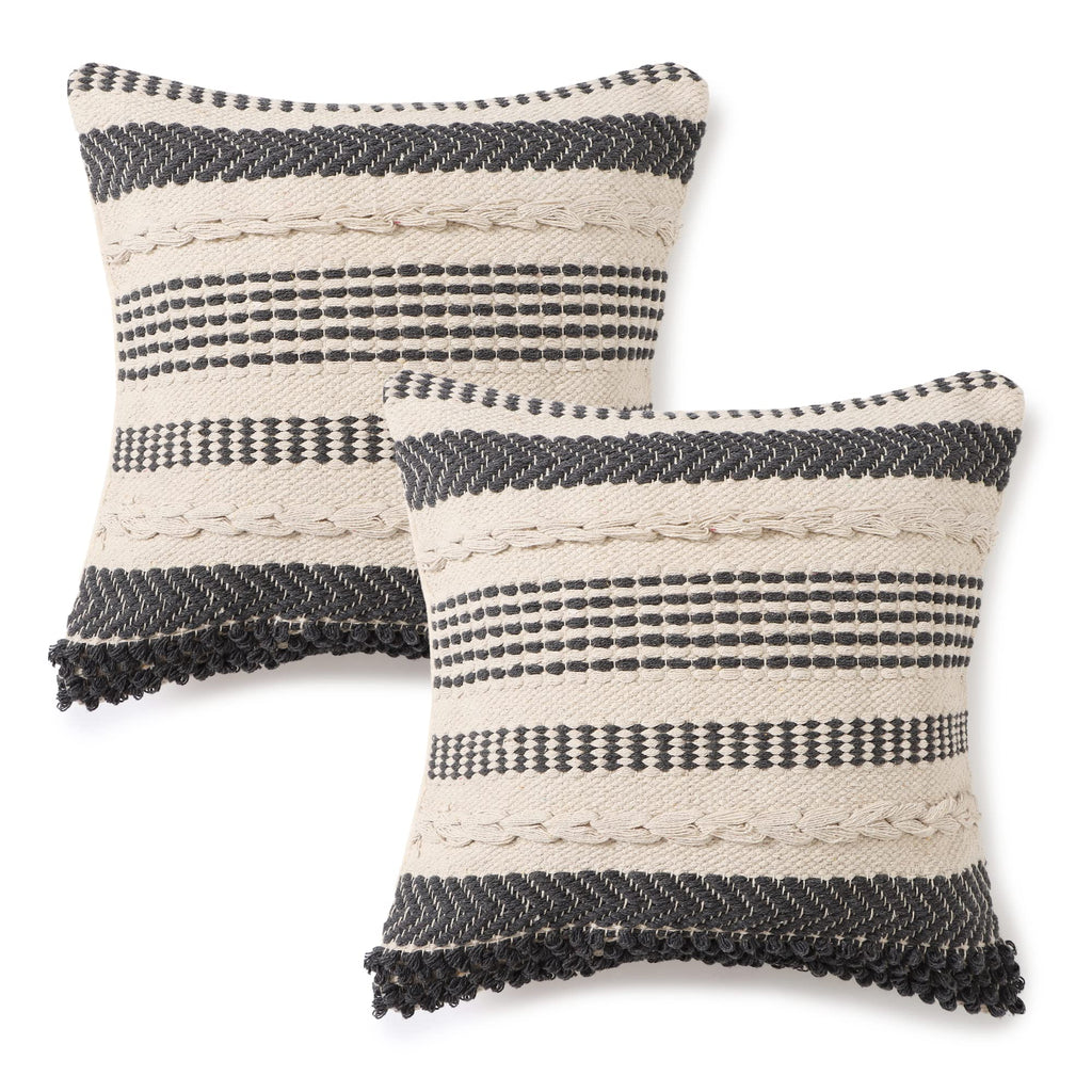 REDEARTH Boho Throw Pillow Covers Set of 2 Woven Tufted Farmhouse 18x18