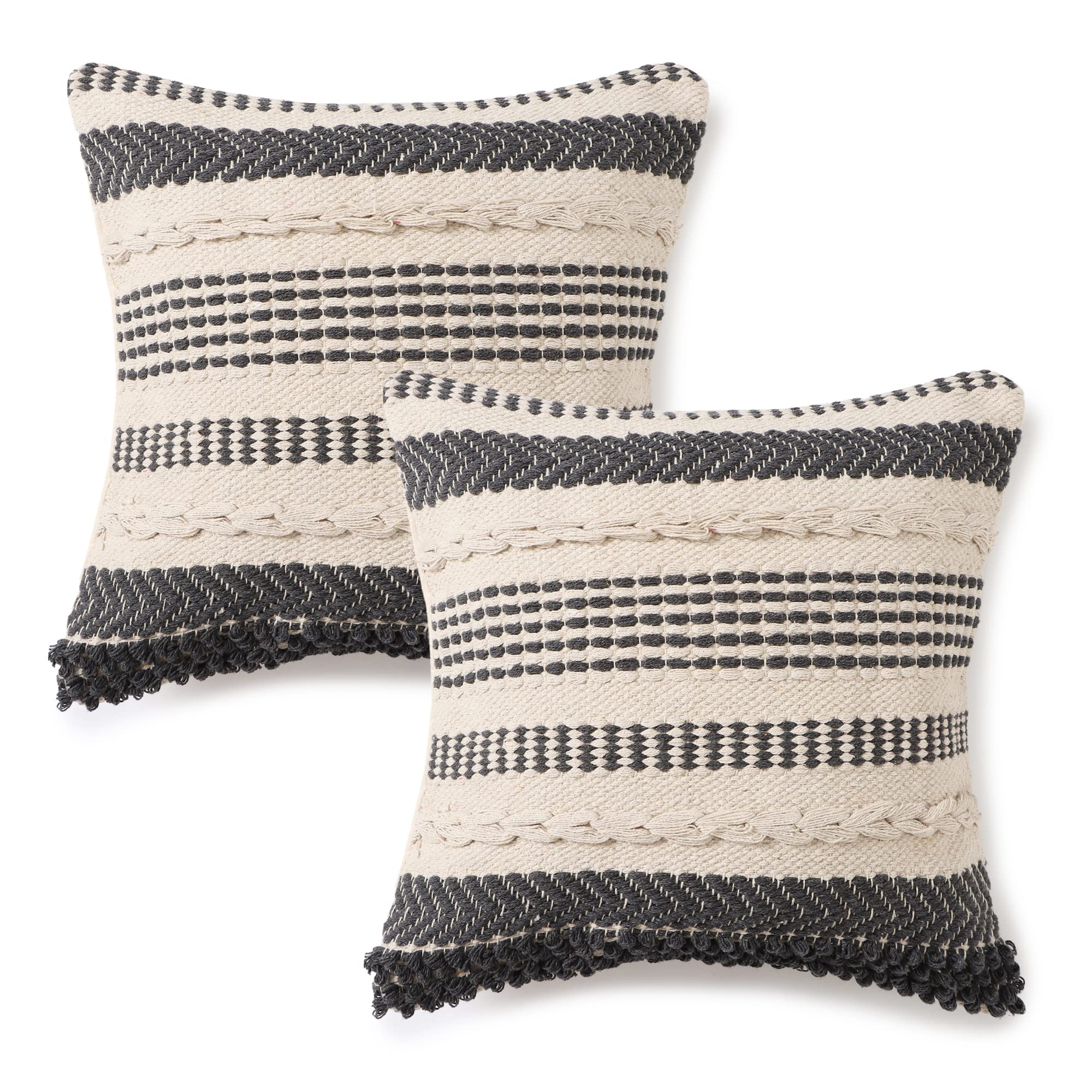 REDEARTH Boho Throw Pillow Covers Set of 2 Woven Tufted Farmhouse 18x18