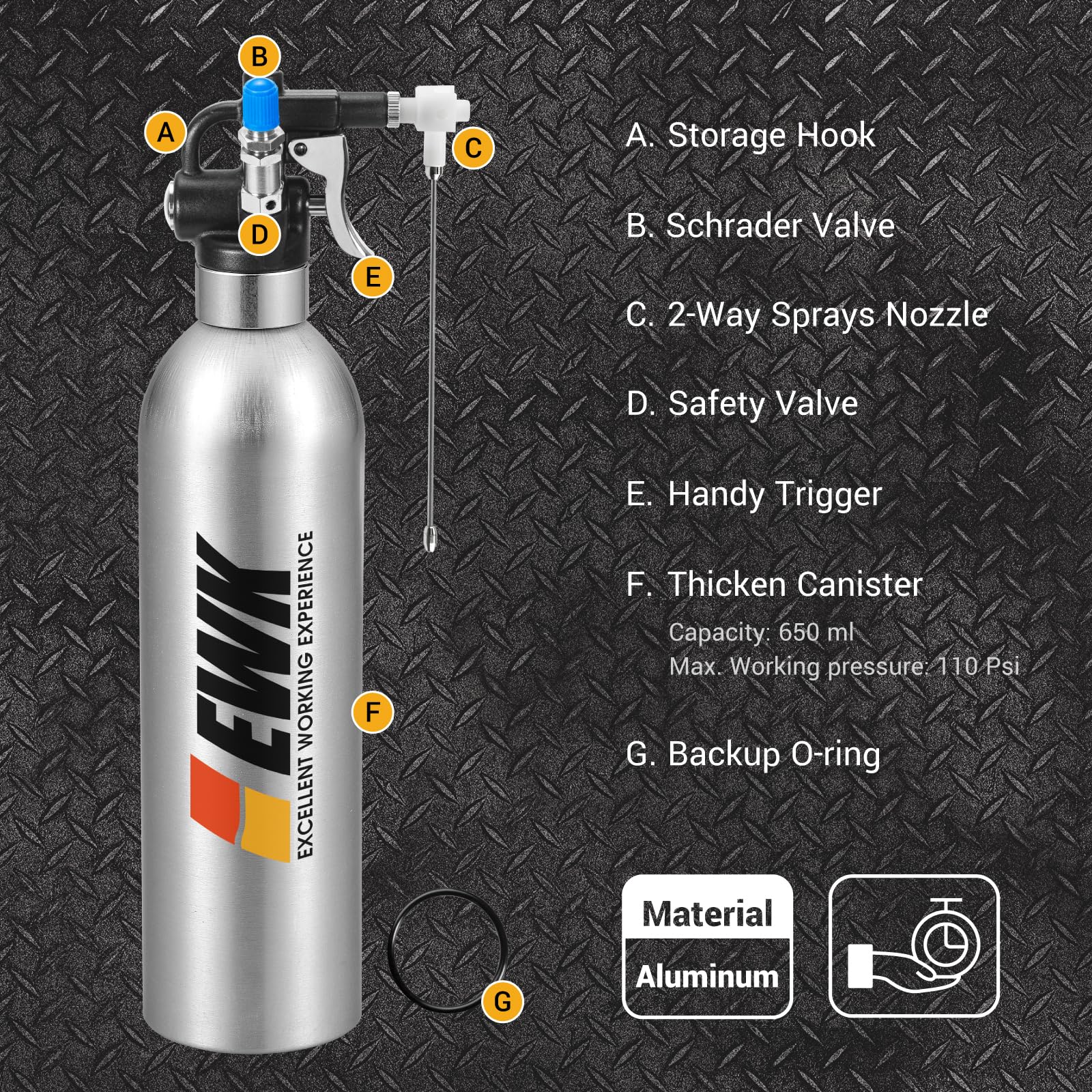 EWK 22 oz 110 psi Refillable Liquid Spray Can for Brake, Machine & Engine