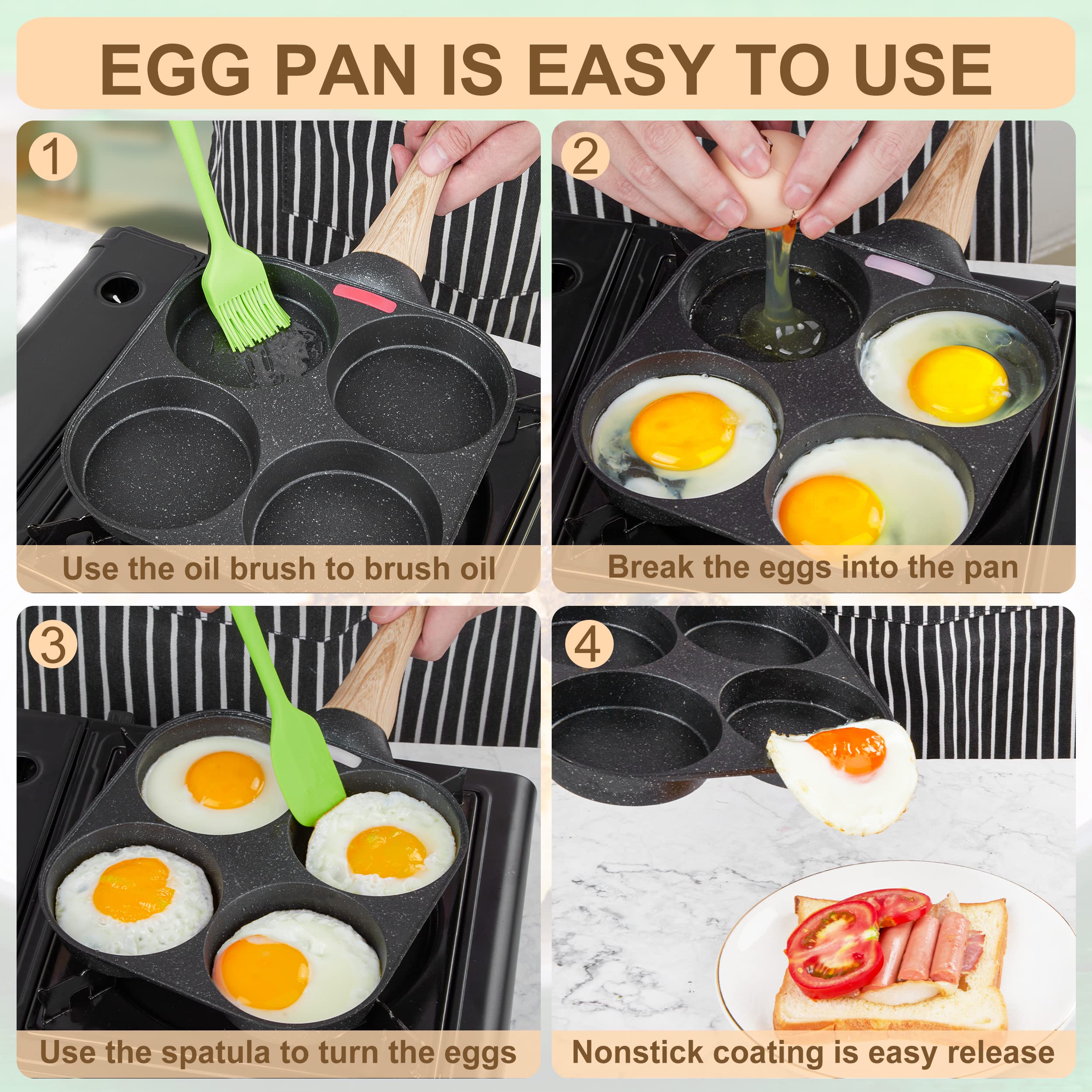 MyLifeUNIT 4 Cup Egg Frying Pan Nonstick Breakfast Skillet Induction Ready
