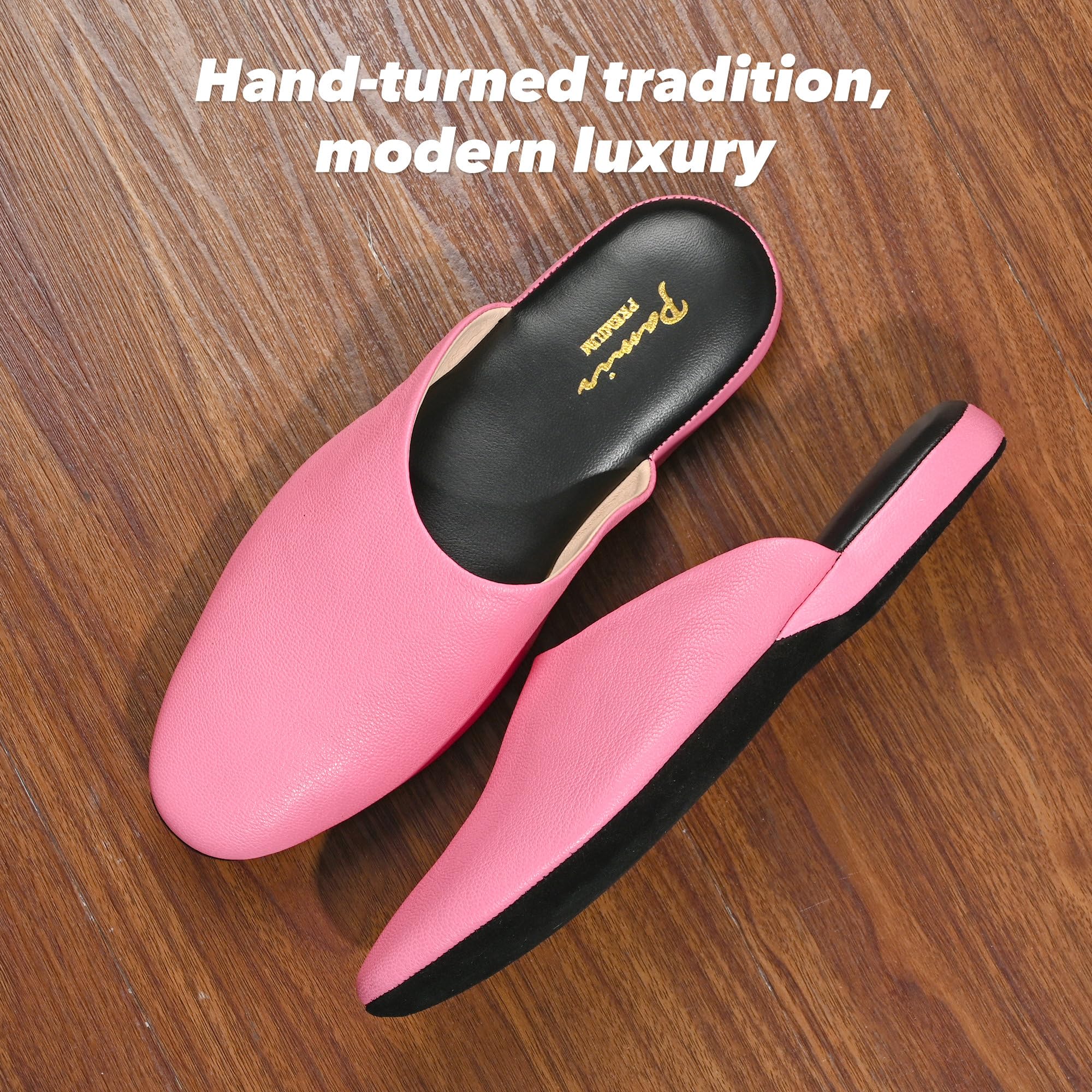 PAMIR Women's Genuine Full-Grain Leather Scuff Slippers, Rose pink, US 8 M