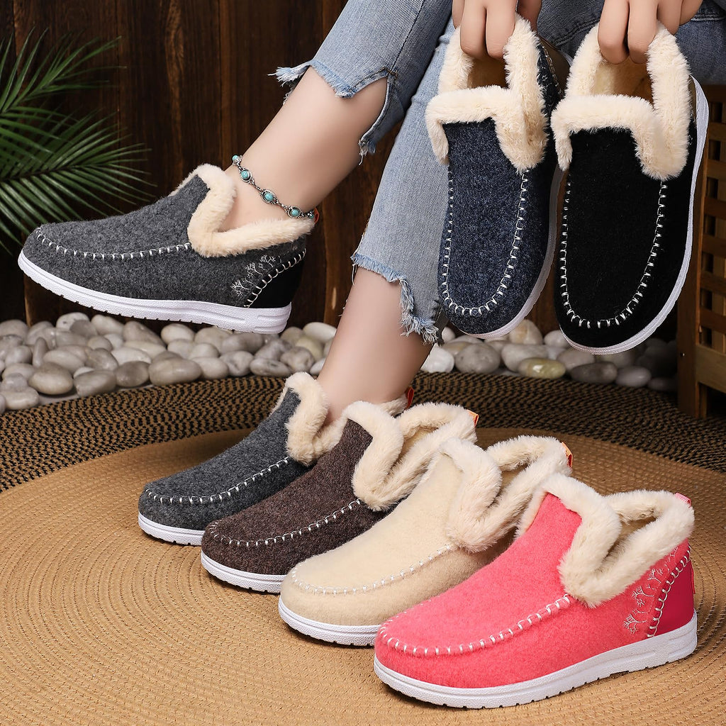 EGGDK Women's Winter Warm Slippers Comfortable Fur Lining Slip-On House Shoes Indoor Outdoor Anti-Slip Winter Booties (Black,7)