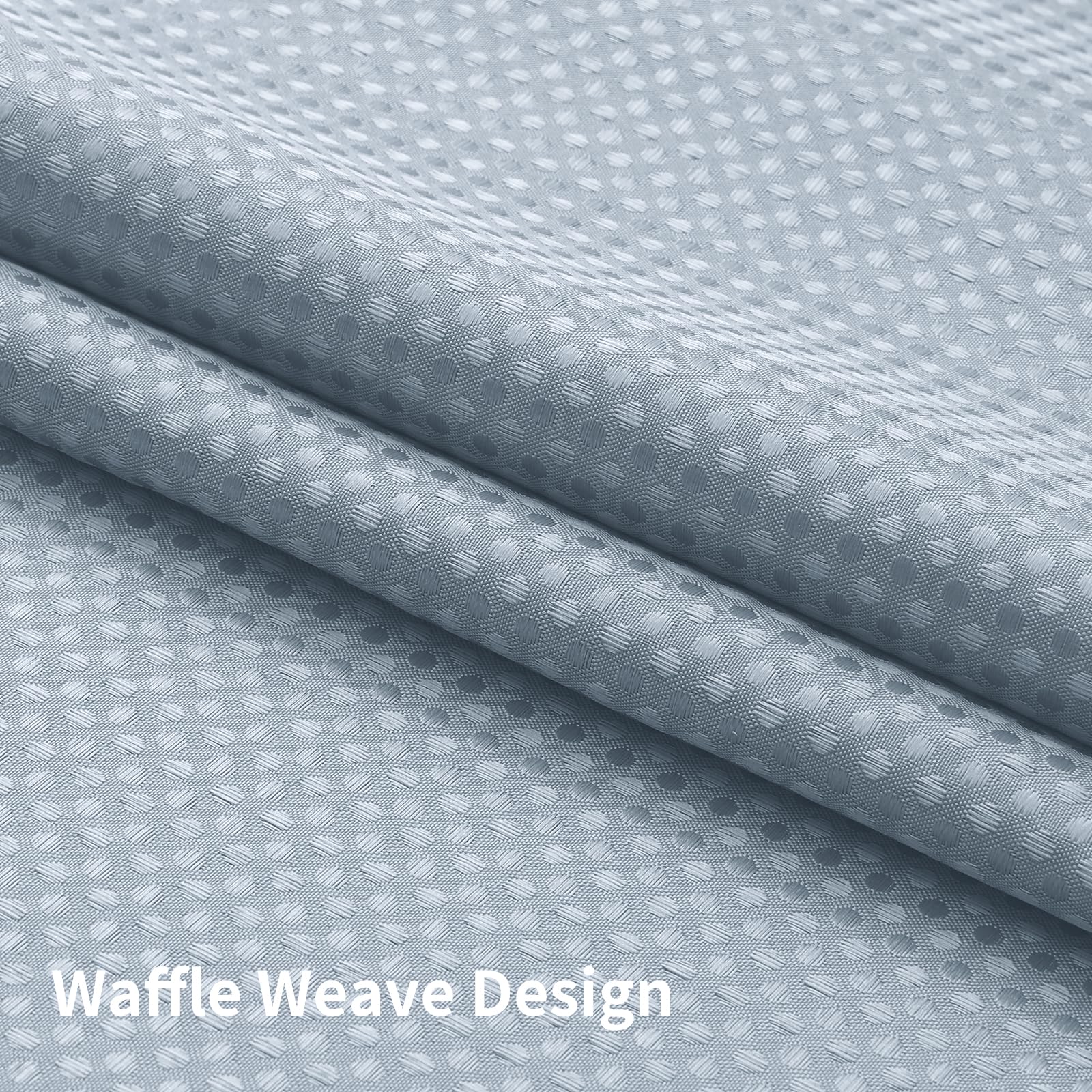 No Hook Shower Curtain w/Snap Liner Mesh Window Fog Blue 72x75 Waffle