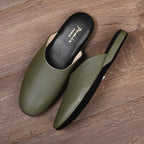PAMIR Women's Genuine Full-Grain Leather Scuff Slippers, Avocado, US 7 M
