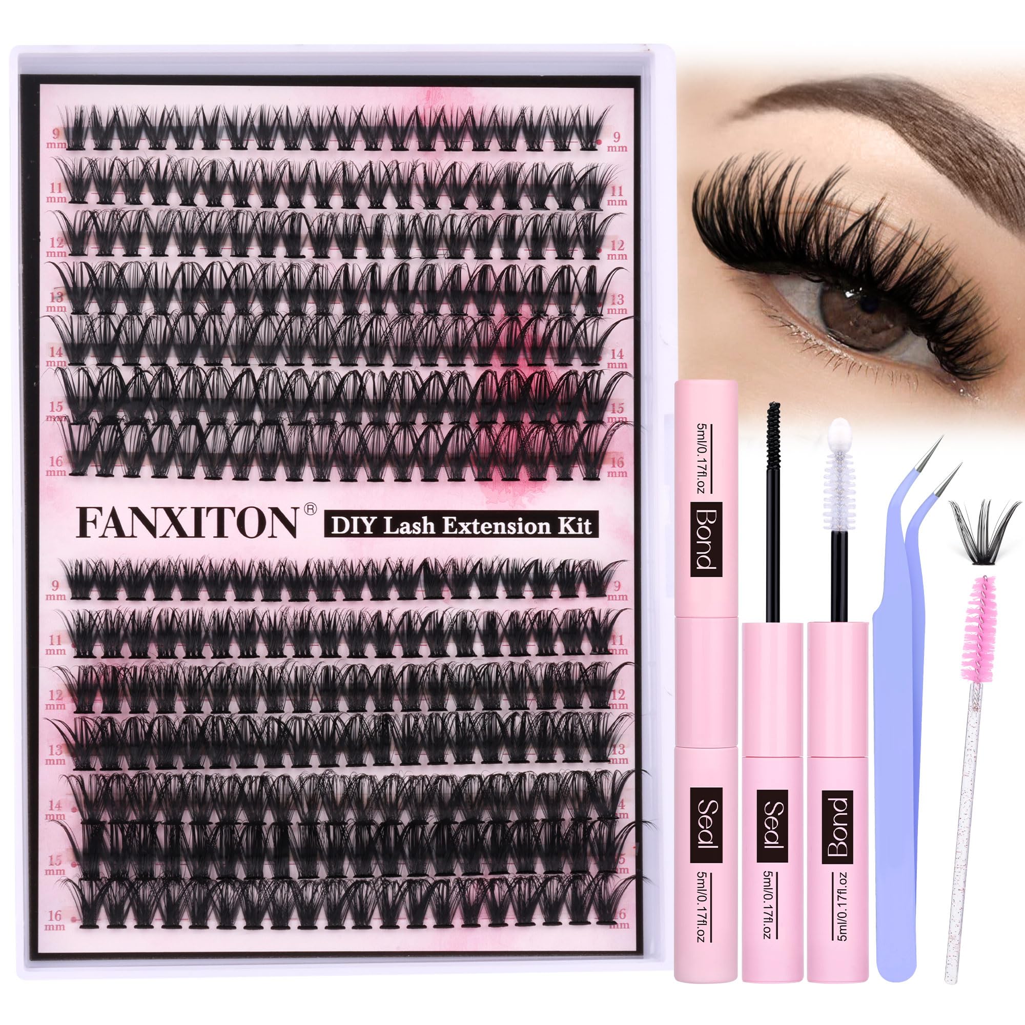 FANXITON DIY Individual Eyelash Extension Kit, Thick Volume Lash Clusters