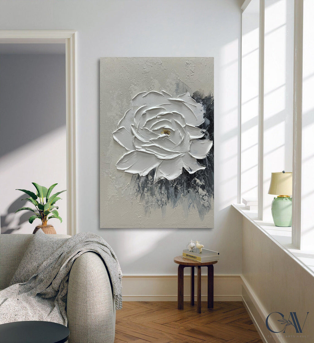 Moshinart 20x27 Hand Painted Oil Painting Black White Abstract Wall Art