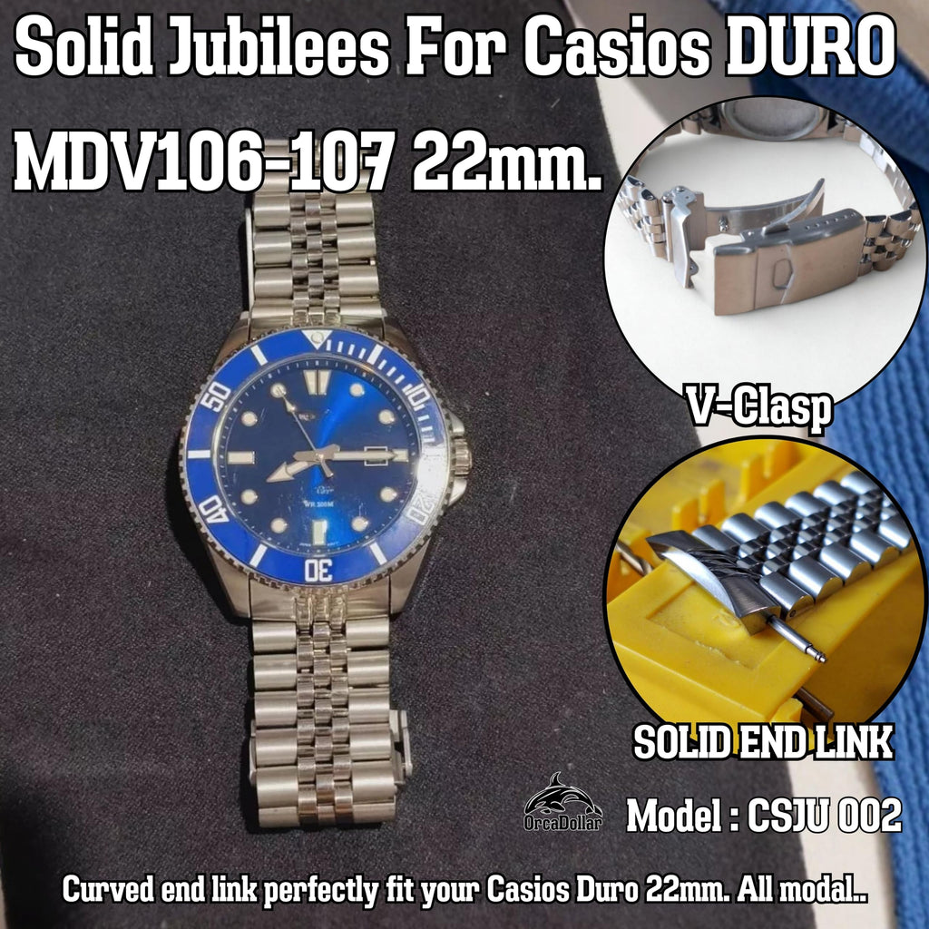CSJU002 Solid jubilee Stainless Steel Watch Band for Casio Duro MDV106 / MDV107