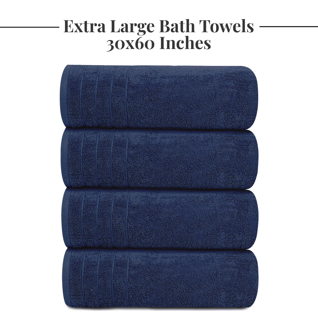 4 Pack Extra Large Bath Towels 30x60 Inch 100% Cotton Quick Dry Absorbent Navy