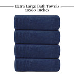 4 Pack Extra Large Bath Towels 30x60 Inch 100% Cotton Quick Dry Absorbent Navy