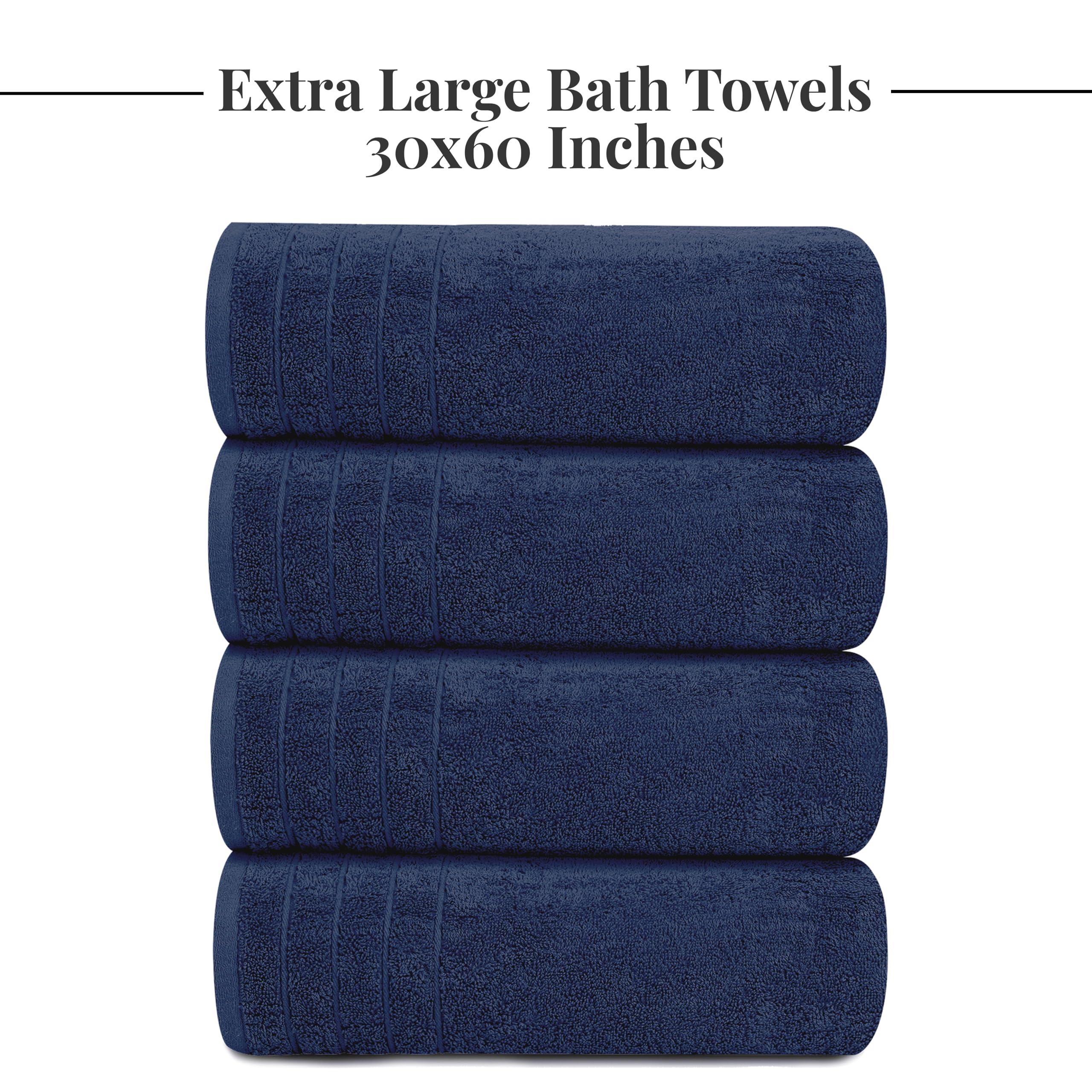 4 Pack Extra Large Bath Towels 30x60 Inch 100% Cotton Quick Dry Absorbent Navy