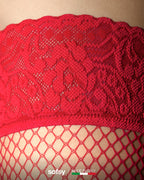 sofsy Italian Secure-Fit Plus Size Red Fishnet Stockings for Women | Folral Lace