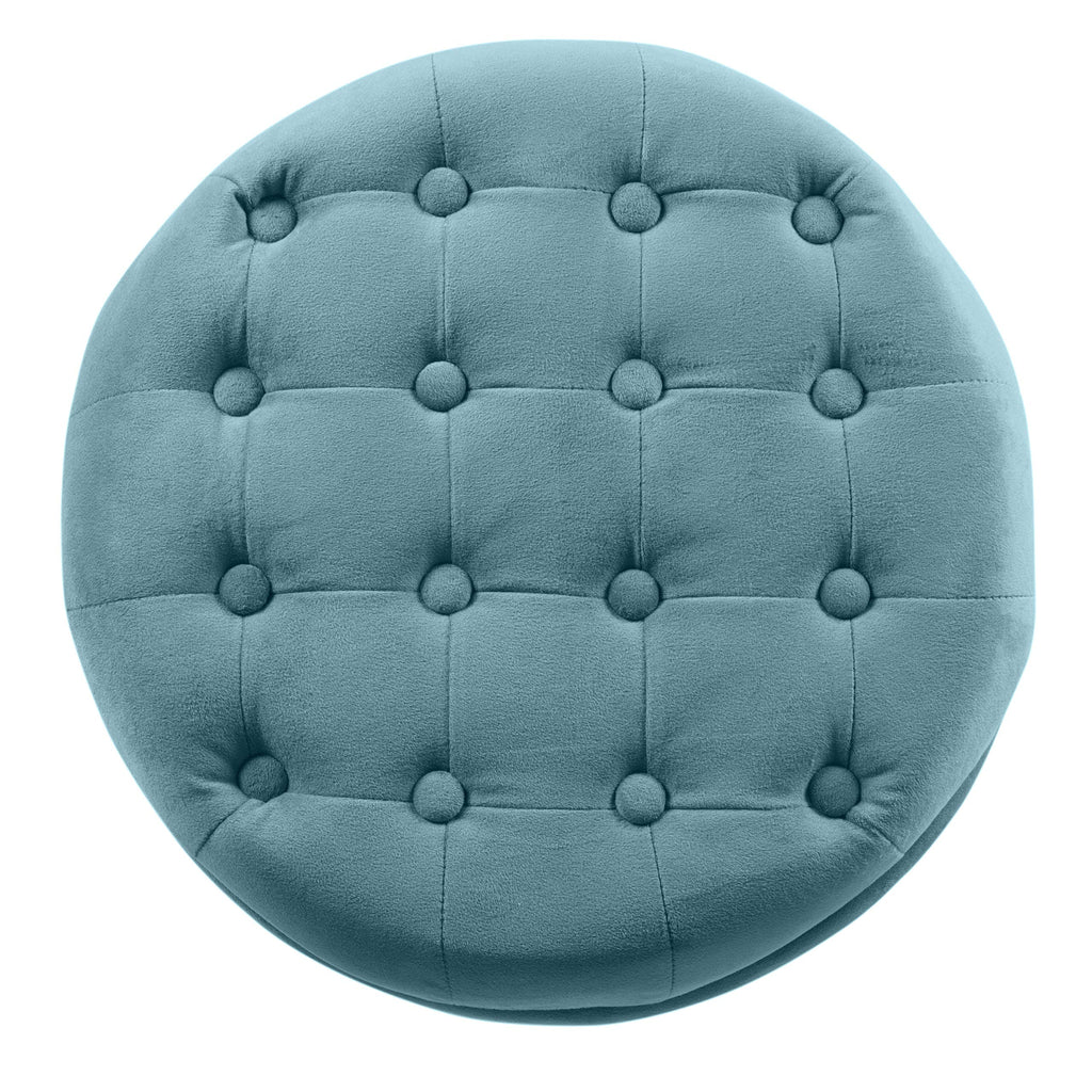 Homepop Round Velvet Tufted Ottoman Upholstered Foot Rest Accent Stool