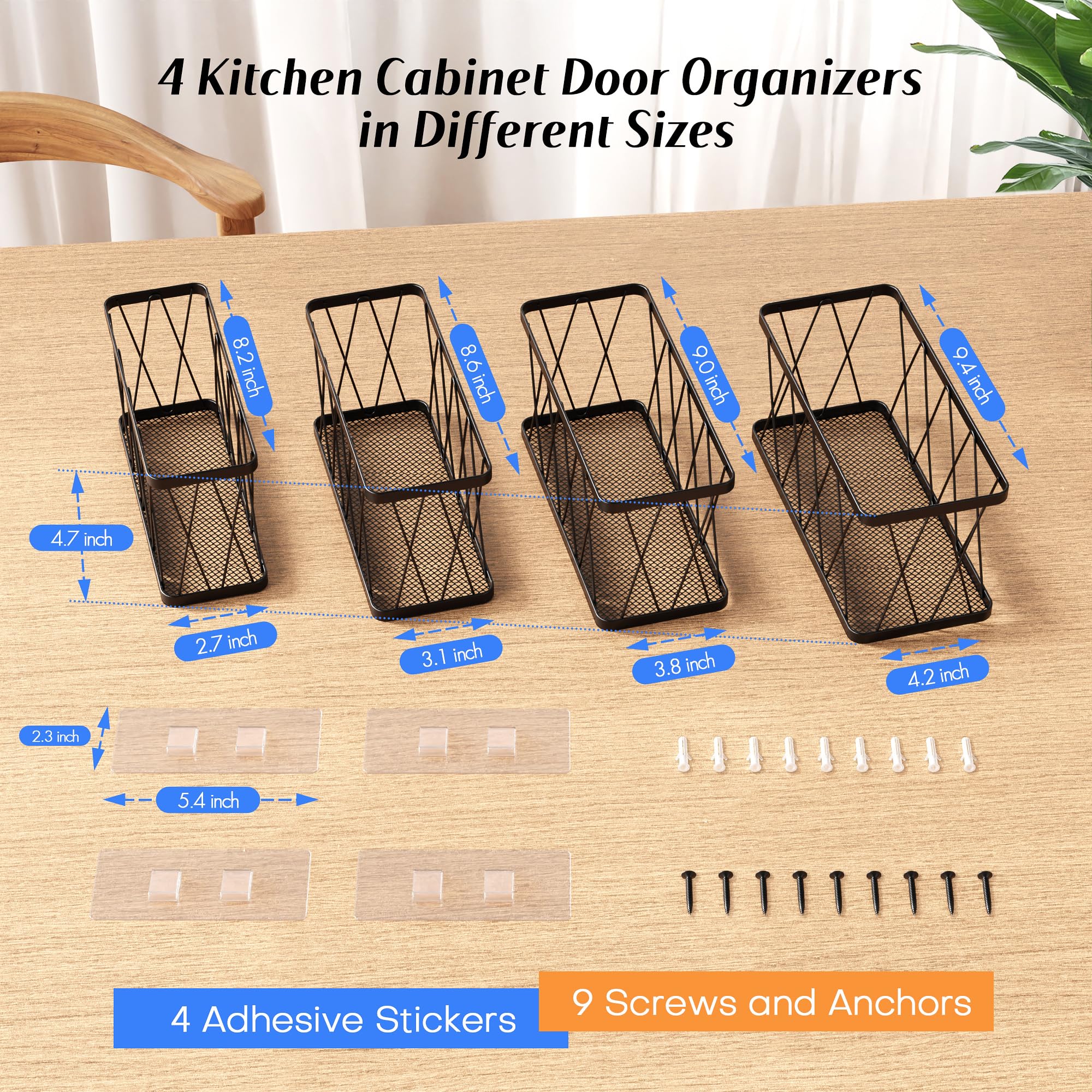 BasicForm 4 Pack Metal Kitchen Inside Cabinet Door Organizer, Adhesive Lid
