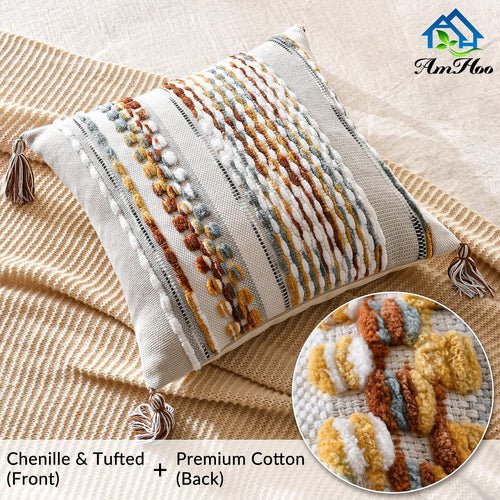 AmHoo Set of 2 Chenille Striped Textured Boho Throw Pillow Covers Aesthetic with