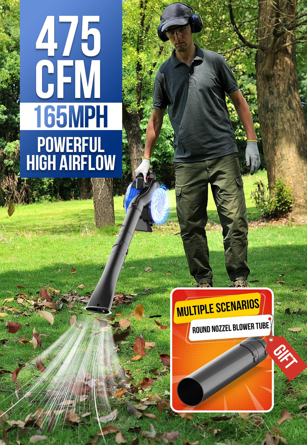 WILD BADGER POWER Leaf Blower 26cc Gas 475CFM 165MPH 10.1lbs