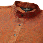 Sojanya (Since 1958 Men'S Jacquard Silk Orange & Gold Kurta & Off-White Churidar