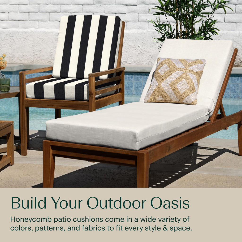 Honeycomb Outdoor Chaise Lounge Cushion for Patio Furniture, Water & Fade