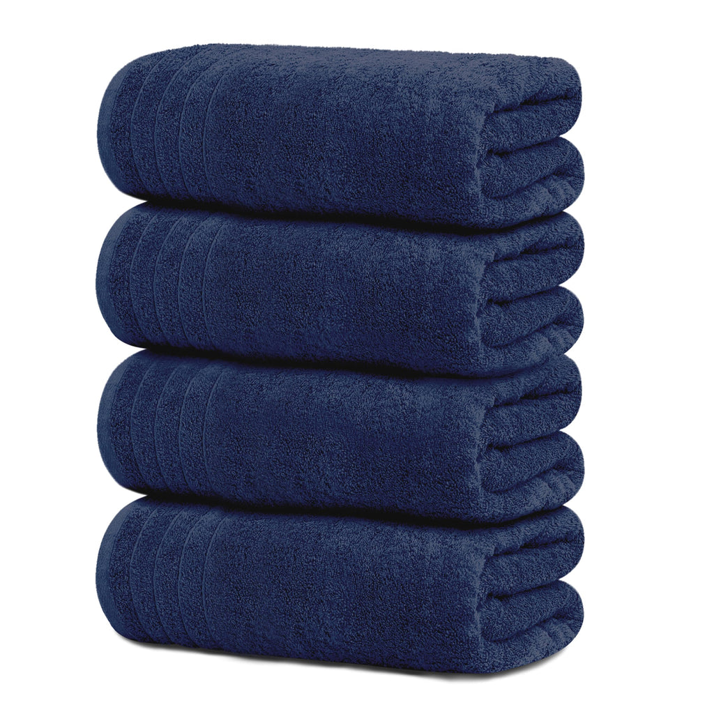 4 Pack Extra Large Bath Towels 30x60 Inch 100% Cotton Quick Dry Absorbent Navy