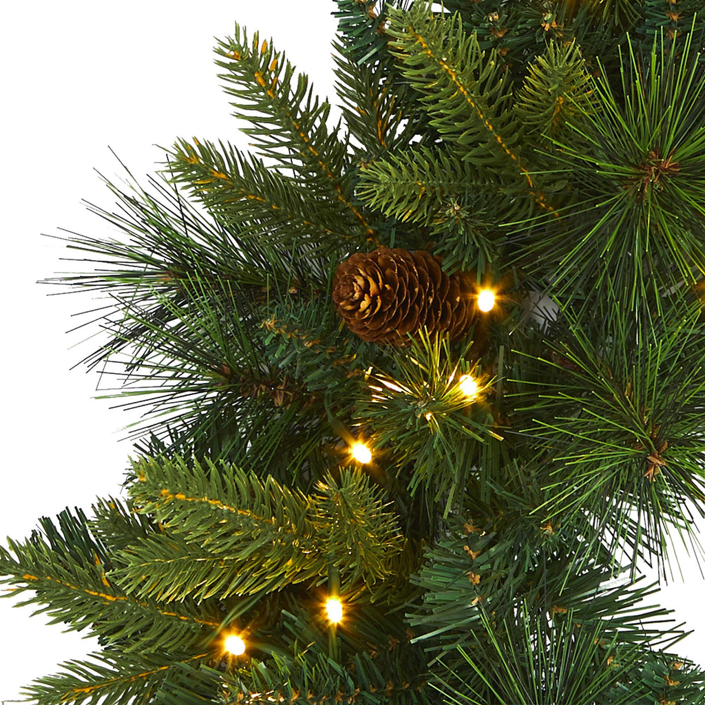 Nearly Natural 24in. Mixed Pine Artificial Christmas Wreath with 35 Clear LED