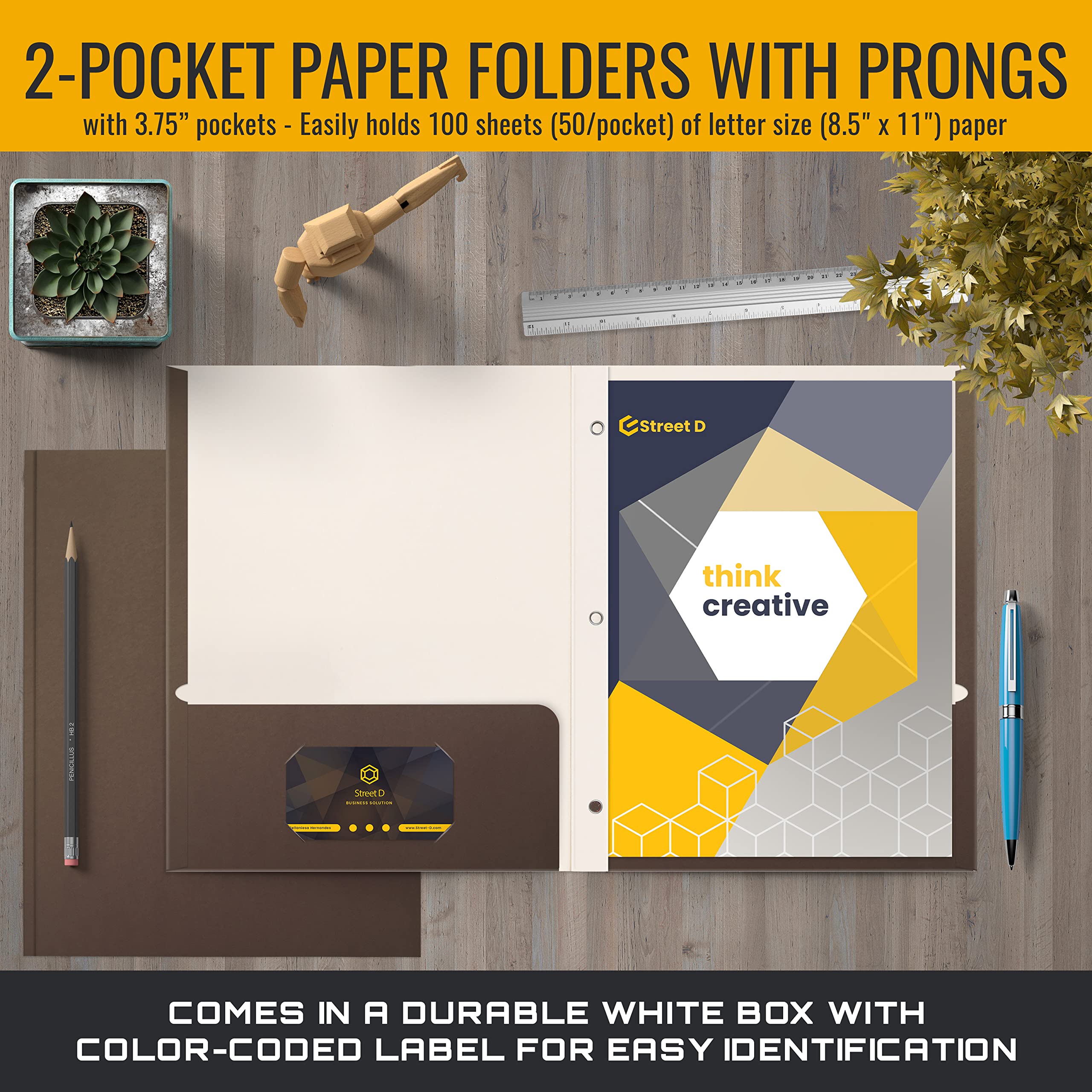 Better Office Products Brown Paper 2 Pocket Folders with Prongs, Matte Texture,