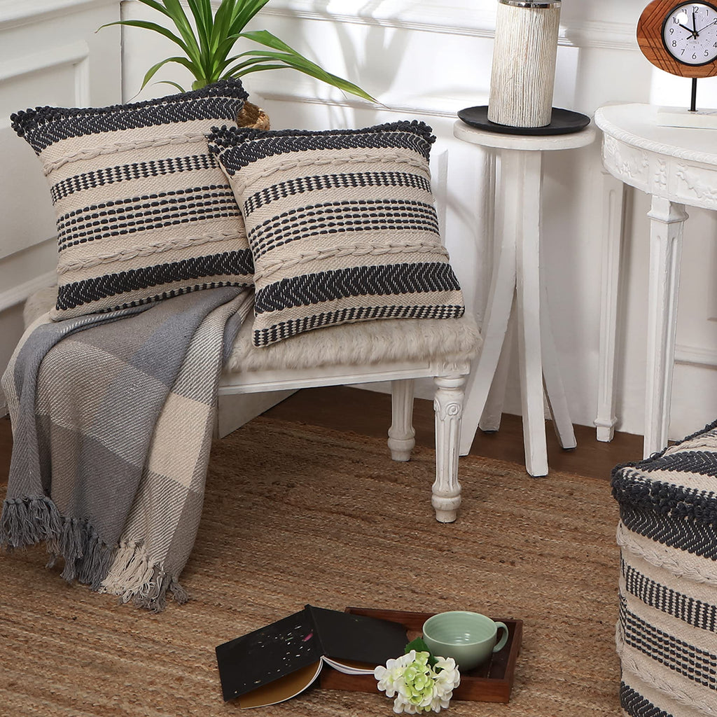 REDEARTH Boho Throw Pillow Covers Set of 2 Woven Tufted Farmhouse 18x18