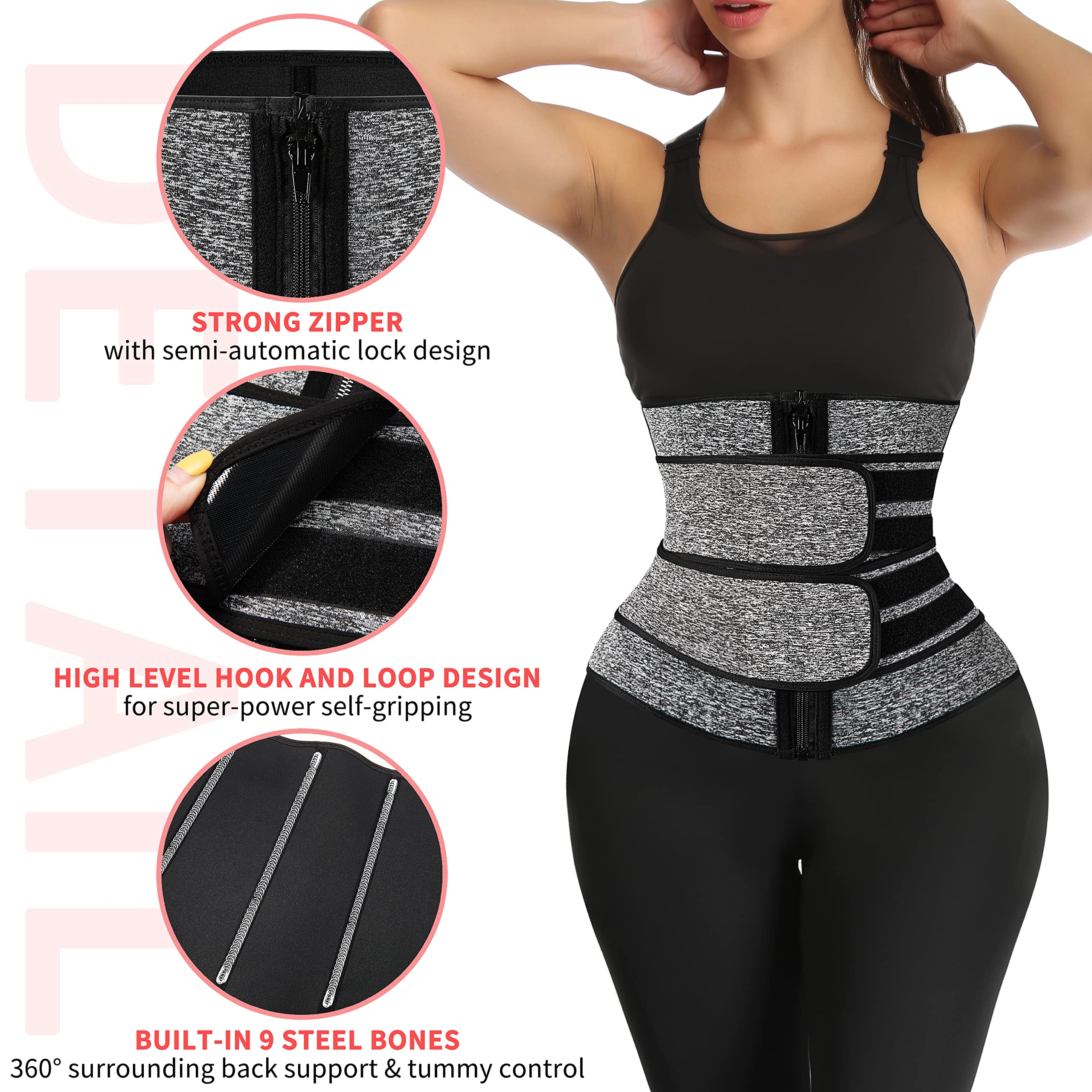 KIWI RATA Neoprene Sauna Waist Trainer Corset Sweat Belt with 2 Straps for Women