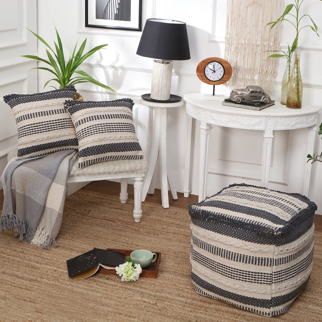 REDEARTH Boho Throw Pillow Covers Set of 2 Woven Tufted Farmhouse 18x18