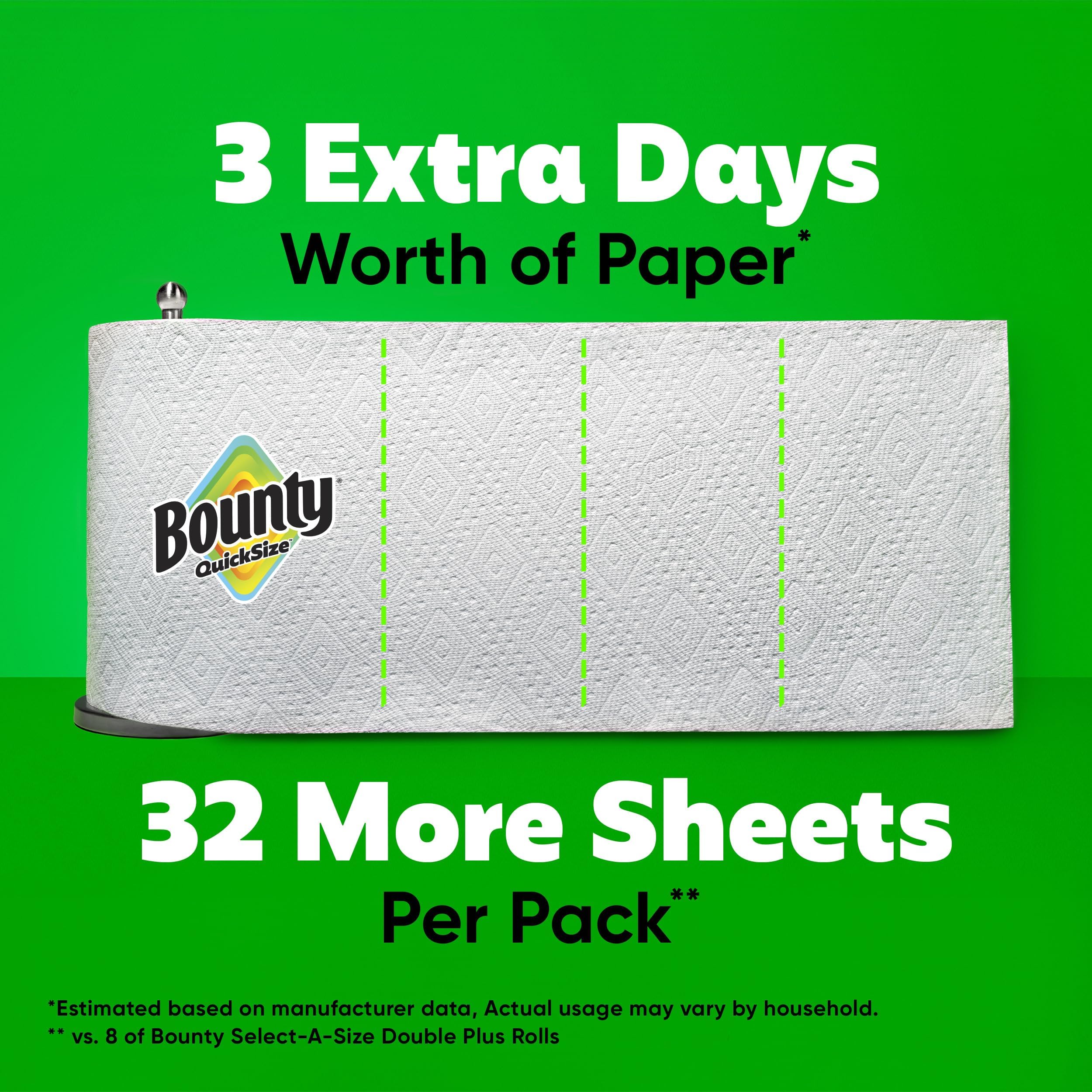 Bounty Quick Size Paper Towels, White, 8 Family Rolls = 20 Regular Rolls