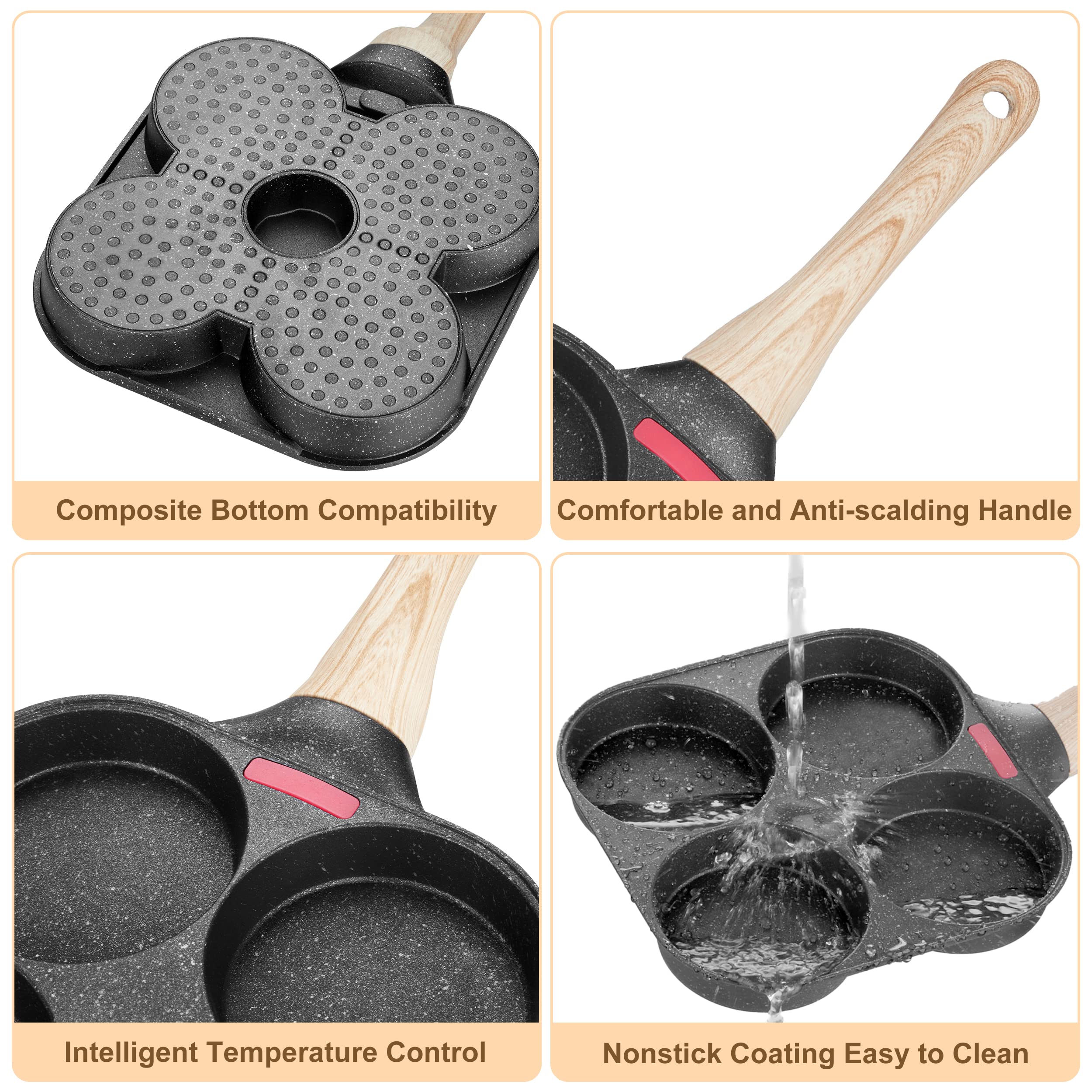 MyLifeUNIT 4 Cup Egg Frying Pan Nonstick Breakfast Skillet Induction Ready