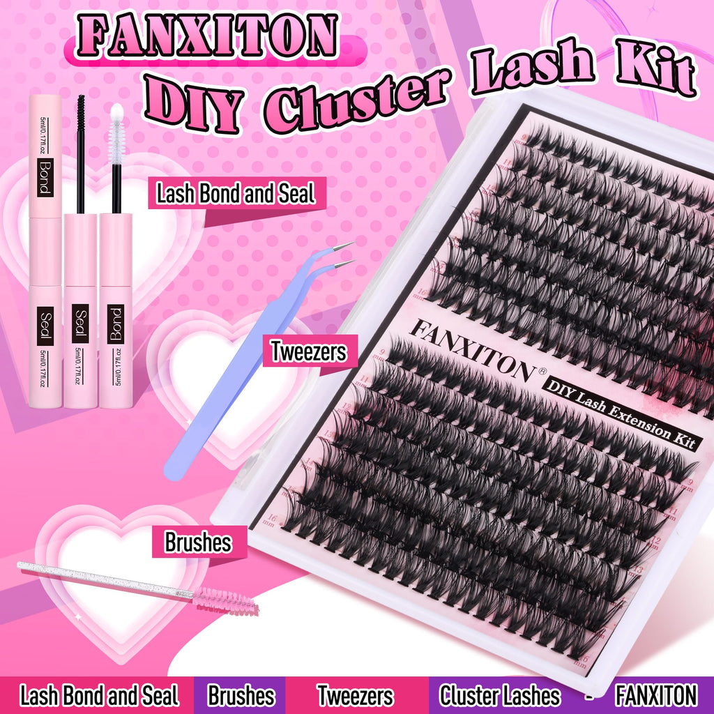 FANXITON DIY Individual Eyelash Extension Kit, Thick Volume Lash Clusters
