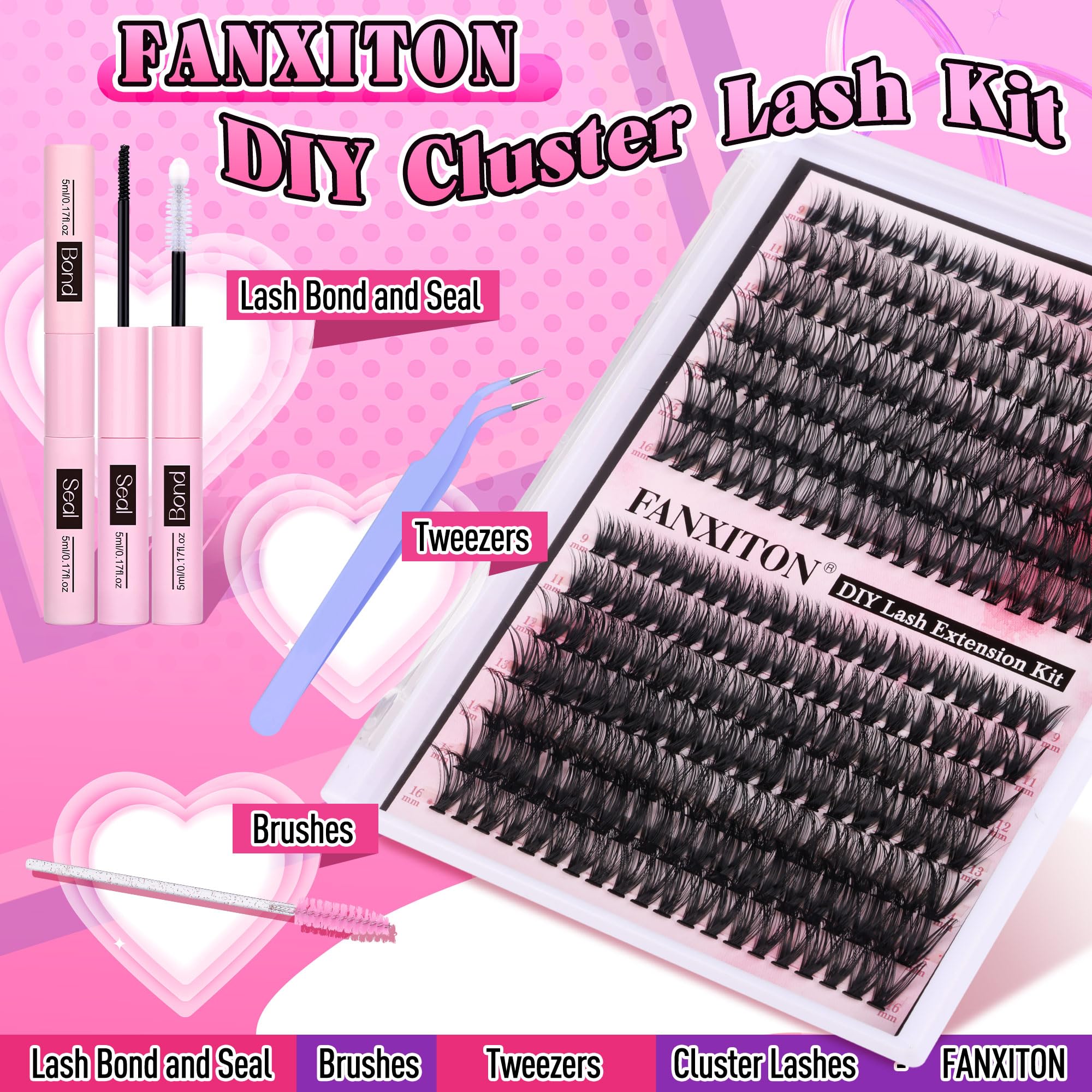 FANXITON DIY Individual Eyelash Extension Kit, Thick Volume Lash Clusters