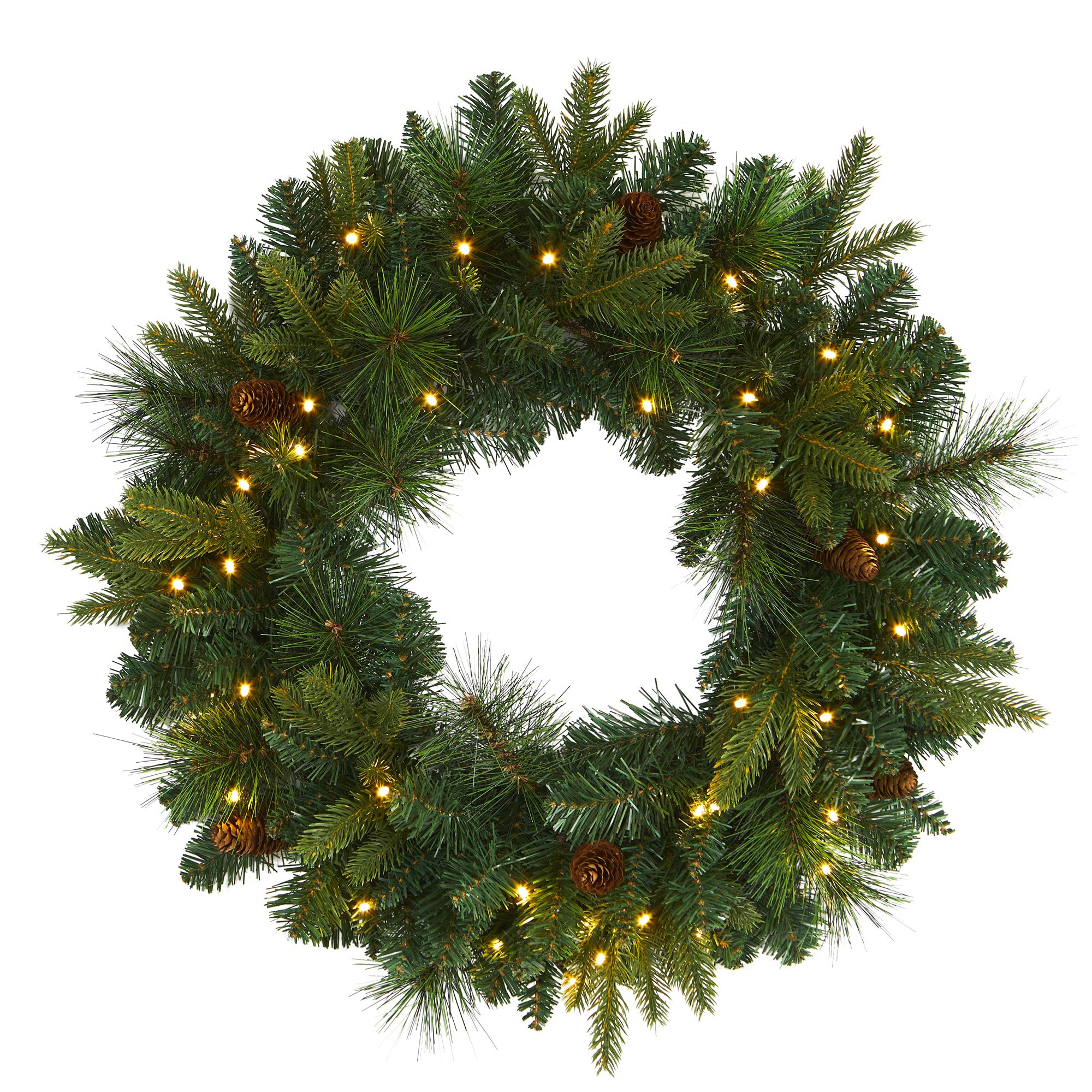 Nearly Natural 24in. Mixed Pine Artificial Christmas Wreath with 35 Clear LED