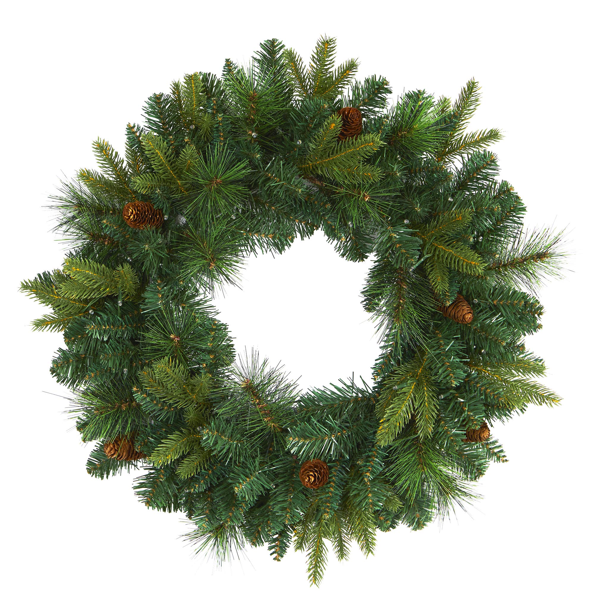 Nearly Natural 24in. Mixed Pine Artificial Christmas Wreath with 35 Clear LED