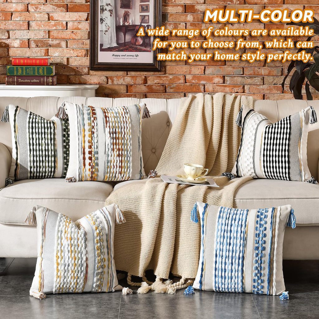 AmHoo Set of 2 Chenille Striped Textured Boho Throw Pillow Covers Aesthetic with