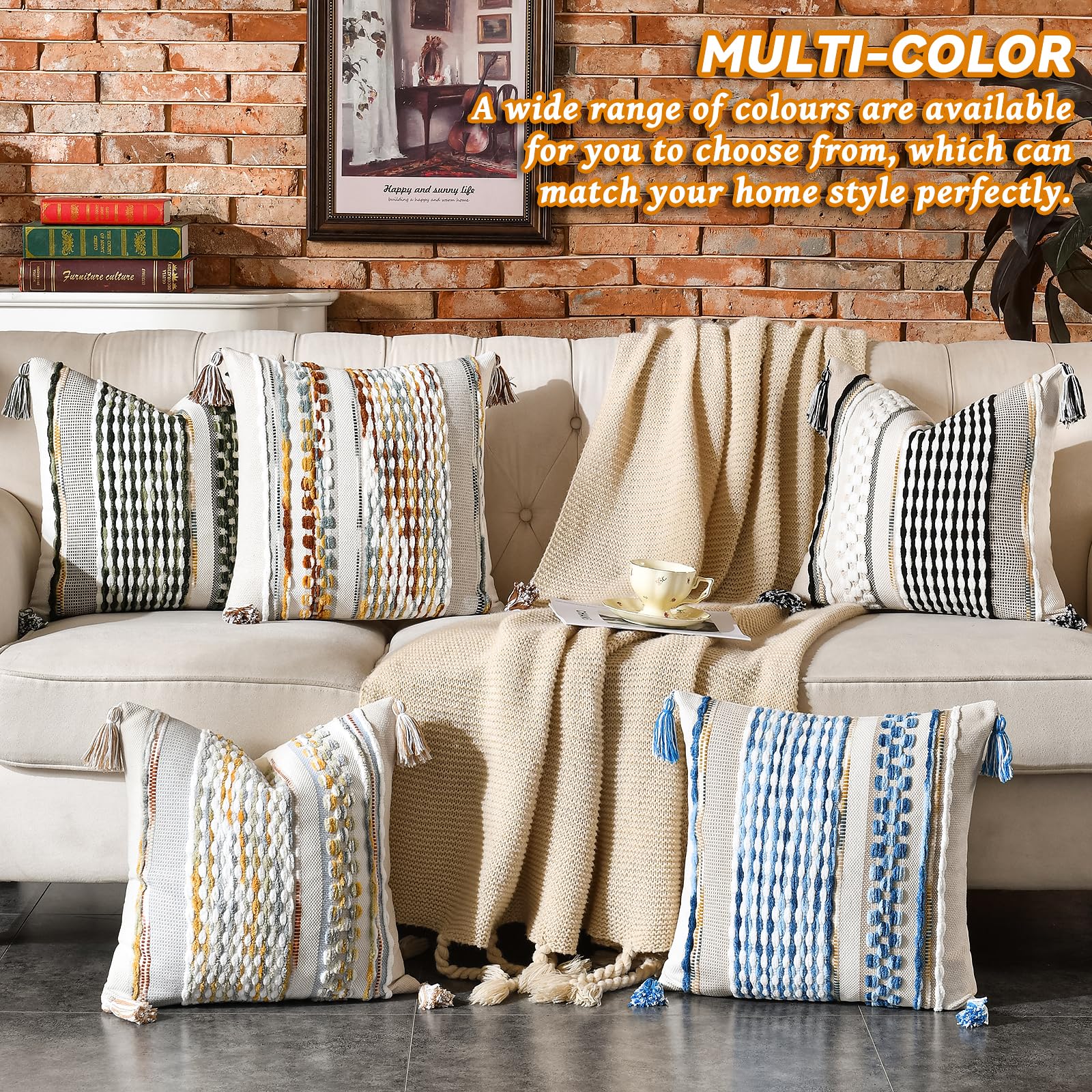 AmHoo Set of 2 Chenille Striped Textured Boho Throw Pillow Covers Aesthetic with