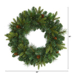 Nearly Natural 24in. Mixed Pine Artificial Christmas Wreath with 35 Clear LED