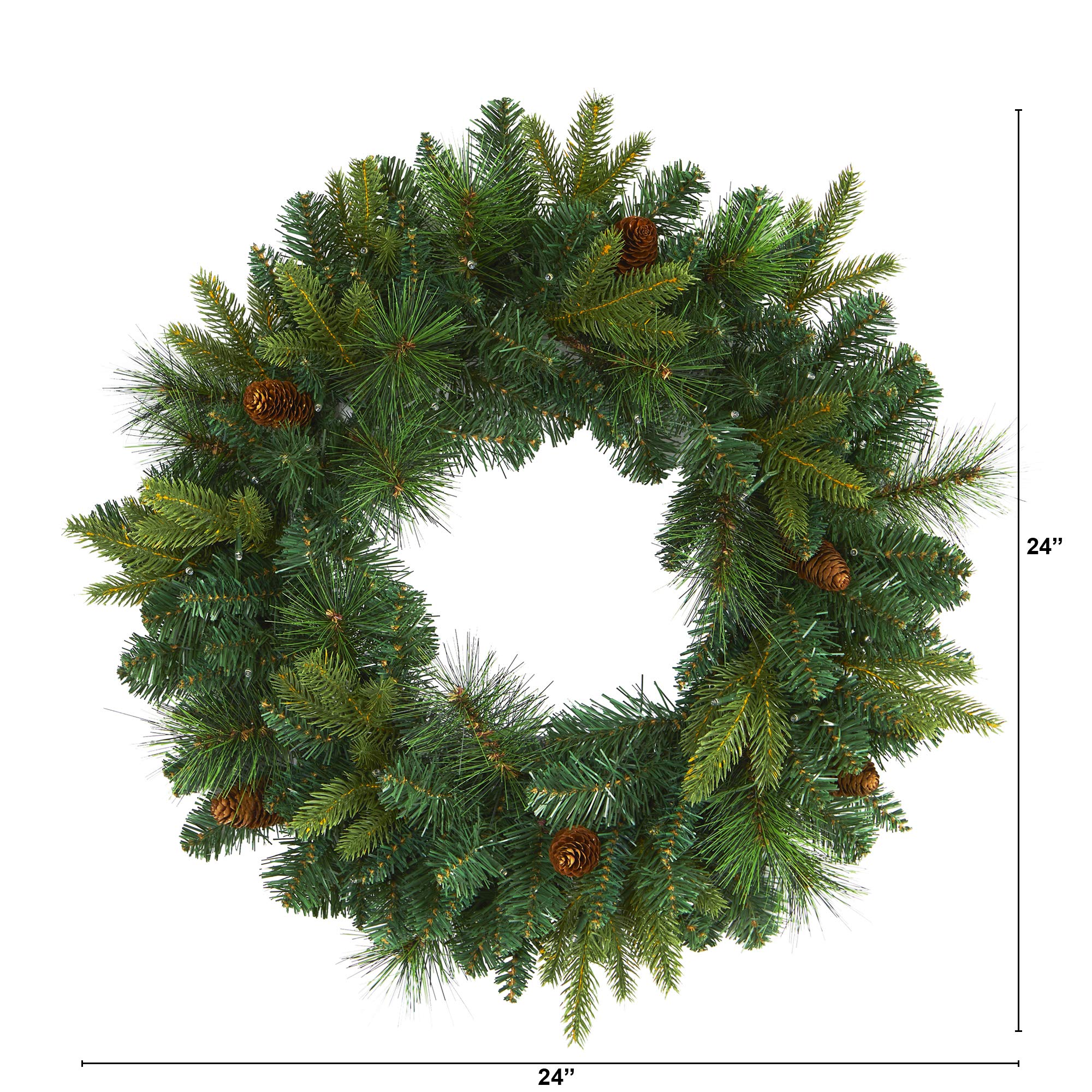 Nearly Natural 24in. Mixed Pine Artificial Christmas Wreath with 35 Clear LED