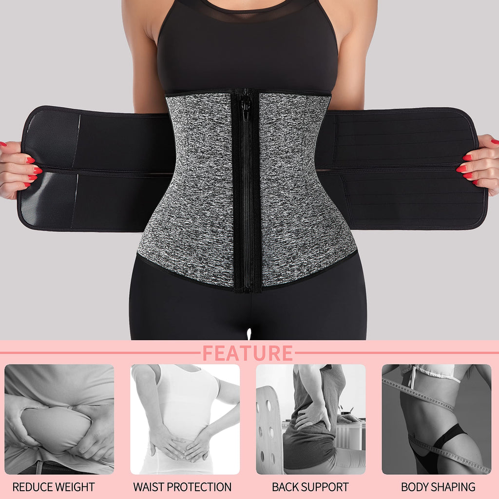 KIWI RATA Neoprene Sauna Waist Trainer Corset Sweat Belt with 2 Straps for Women
